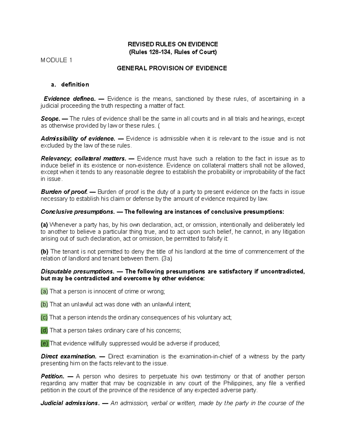 CJL 4 - credits to the owner - REVISED RULES ON EVIDENCE (Rules 128-134 ...