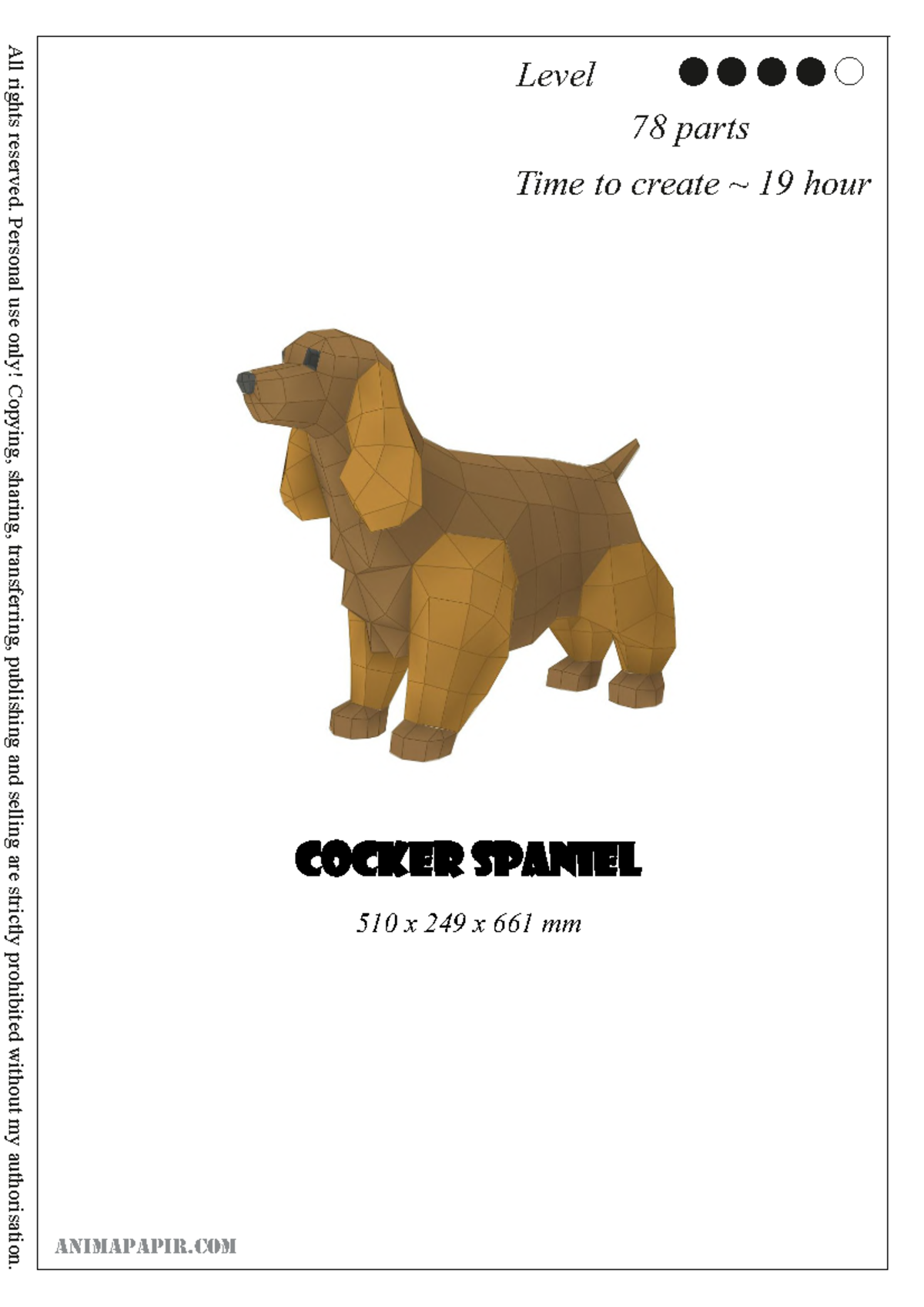 DIYCocker Spaniel - Papercraf nuevo - Cocker Spaniel 510 x 249 x 661 mm ...