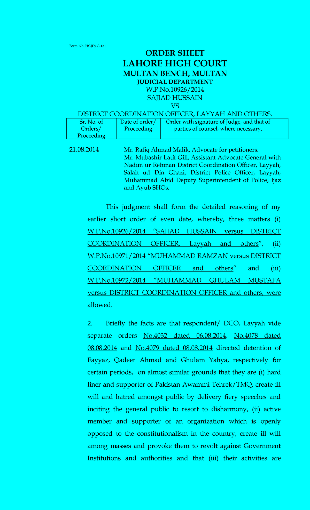 Judgment 4 ATA - Form No. HCJD/C- ORDER SHEET LAHORE HIGH COURT MULTAN ...