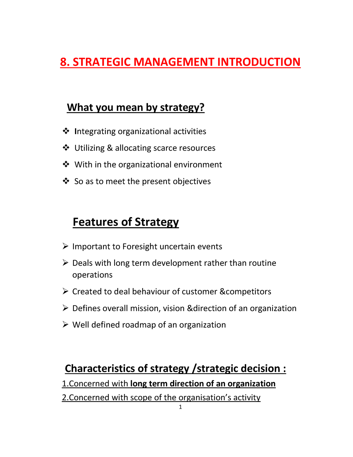 CMA- SM Strategic Management Lecture Notes - 8. STRATEGIC MANAGEMENT ...