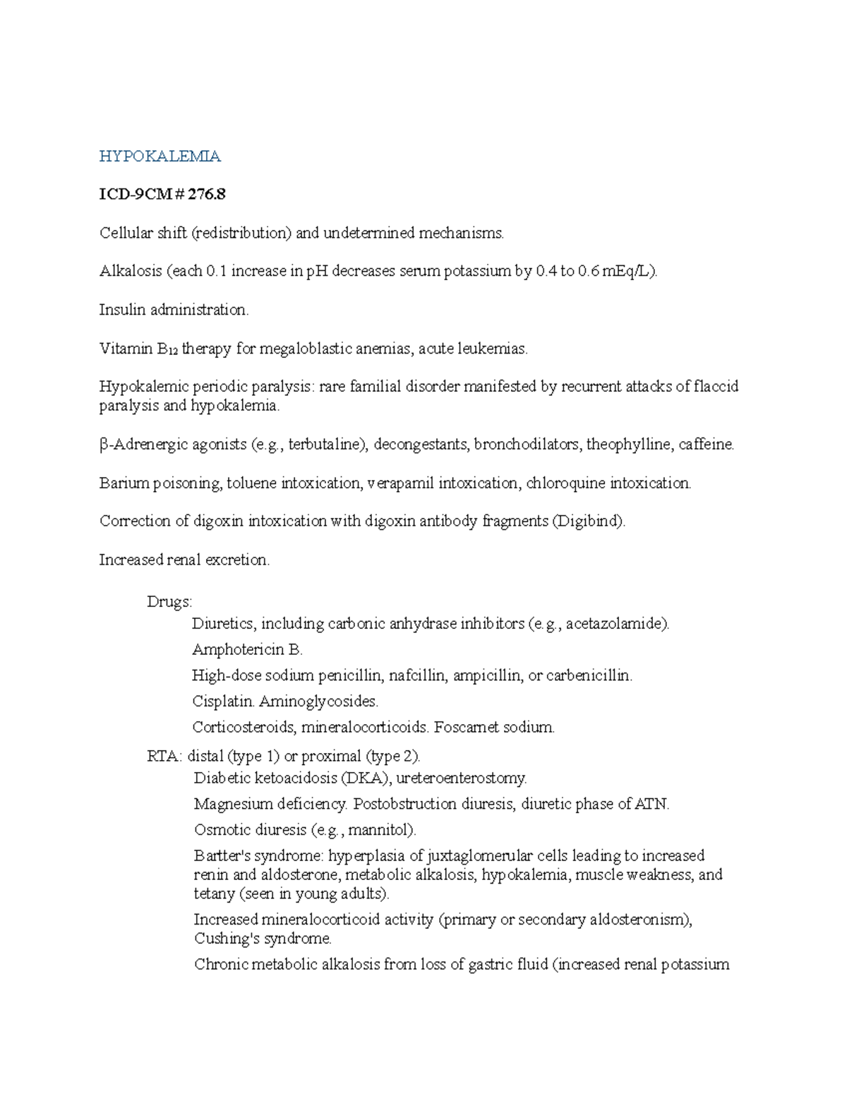 Hypokalemia - Cellular Biology module study guide from live lesson with ...