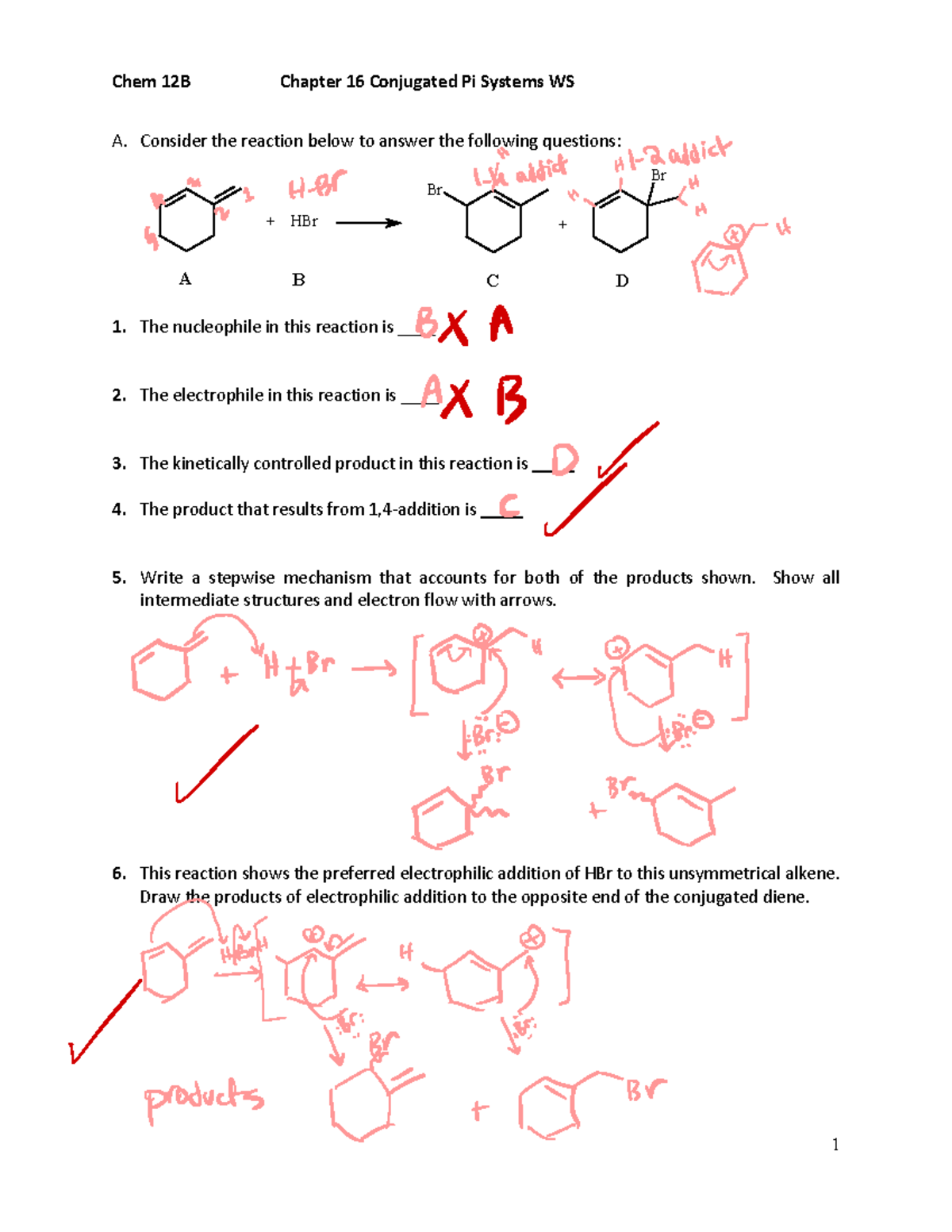 Conjugated-Dienes-WS - Chem 12B Chapter 16 Conjugated Pi Systems WS A ...