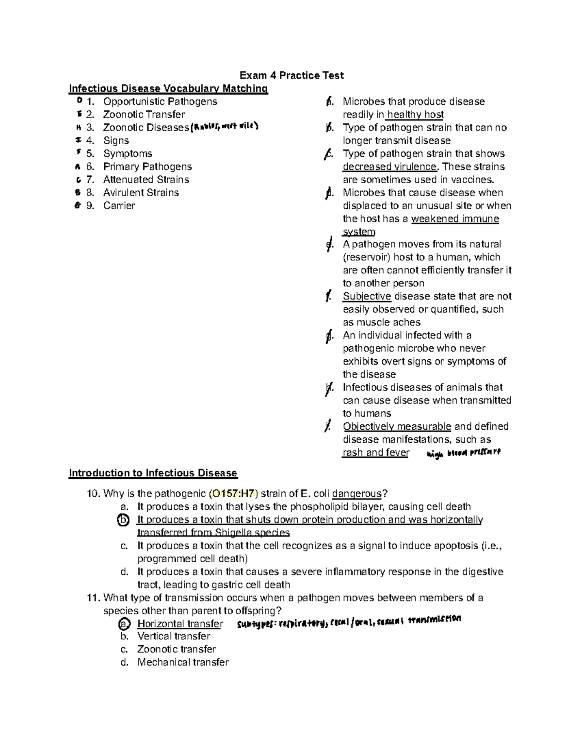 Microbiology - Practice Materials - Exam 4 Practice Test Infectious ...