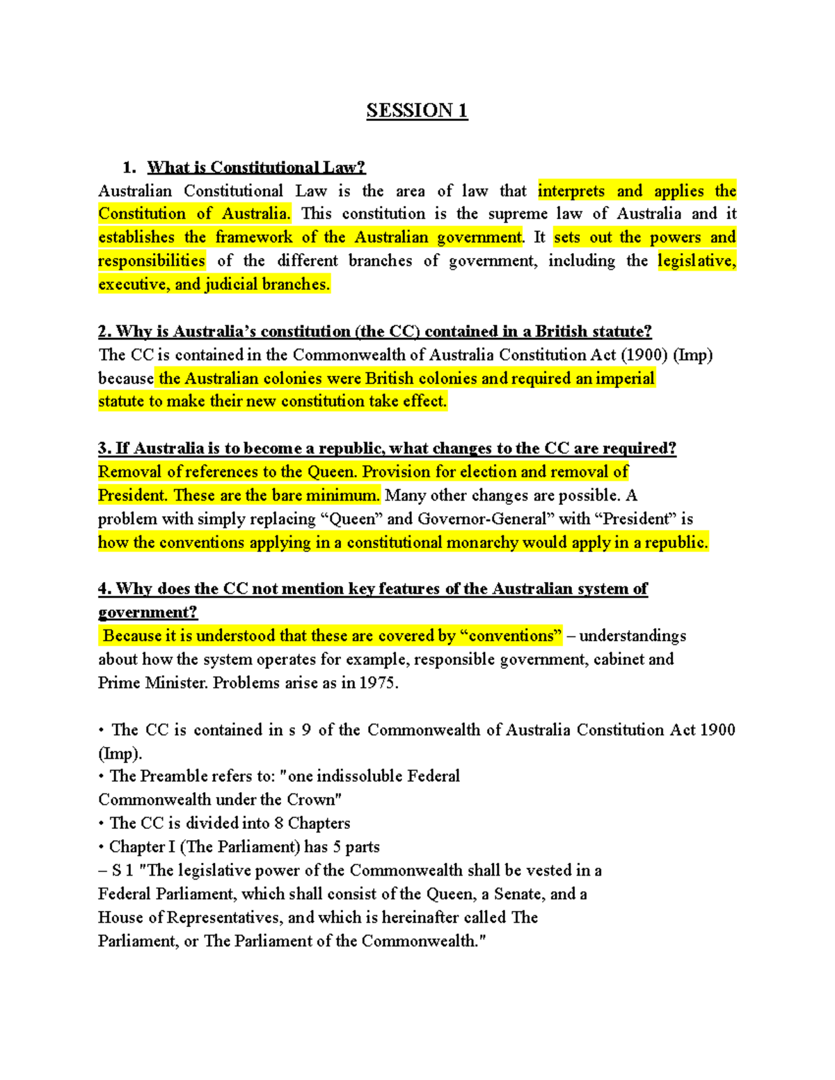 Notes - Constitution LAW-2 - SESSION 1 1. What is Constitutional Law ...