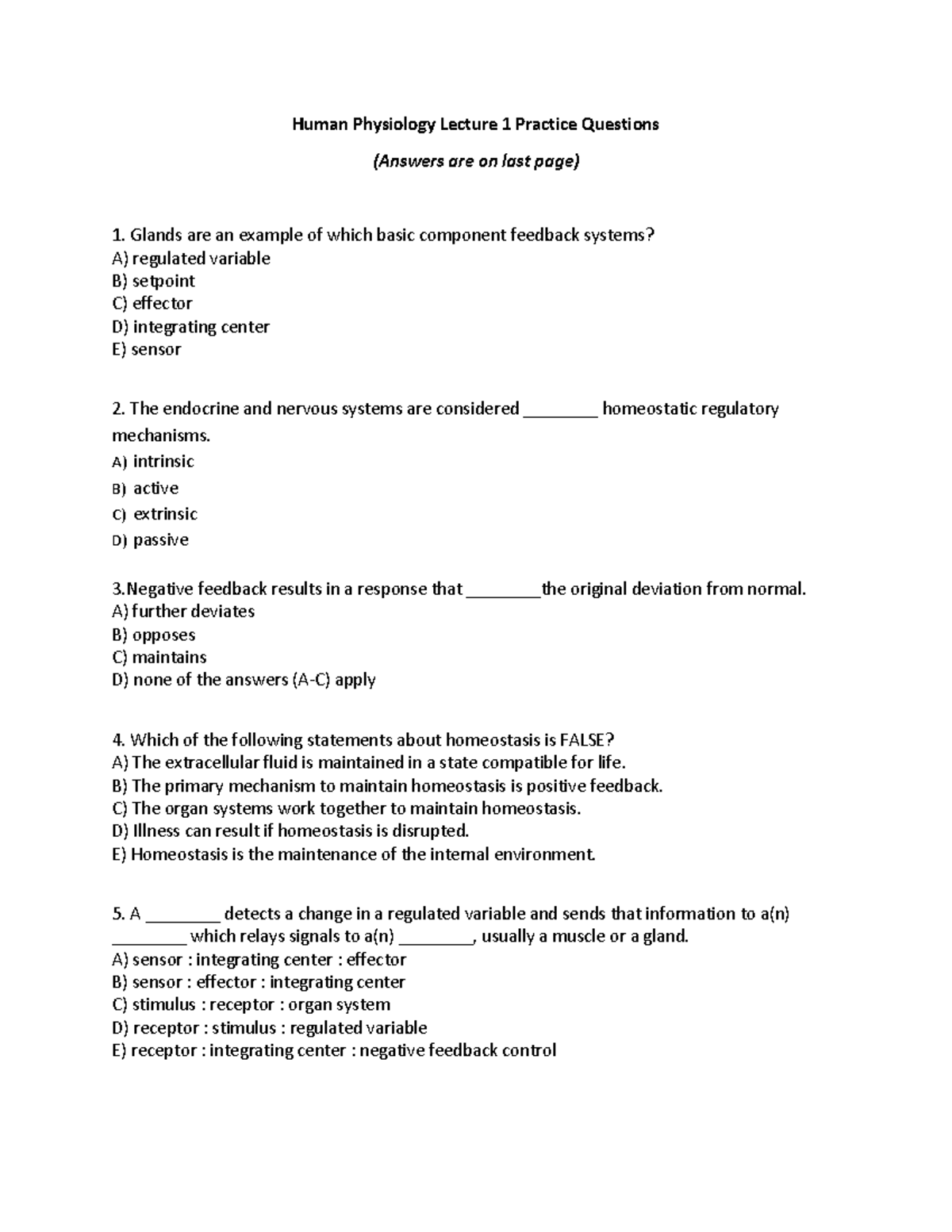 BIOL2010 U Lecture 1 Practice Questions updated AV - Human Physiology ...