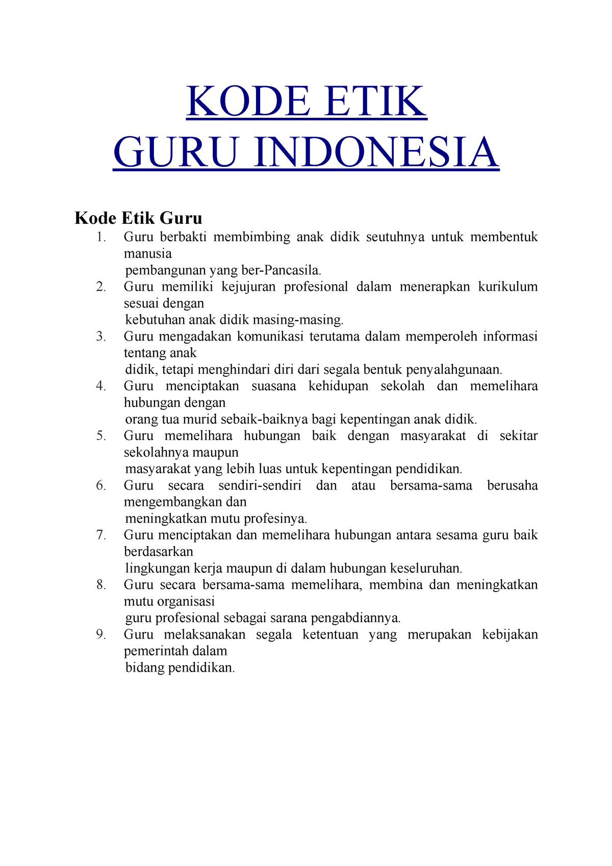 KODE ETIK Dan Ikrar GURU Mediaeducations Com KODE ETIK GURU INDONESIA Kode Etik Guru Guru