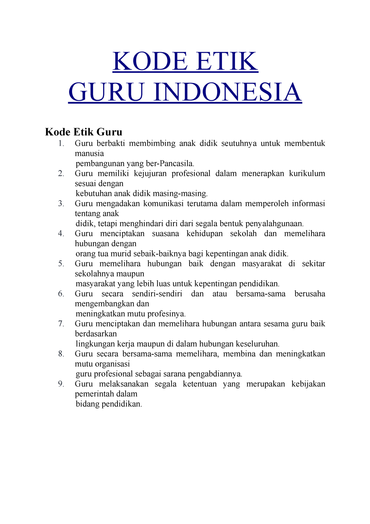 KODE ETIK Dan Ikrar GURU-mediaeducations,com - KODE ETIK GURU INDONESIA ...