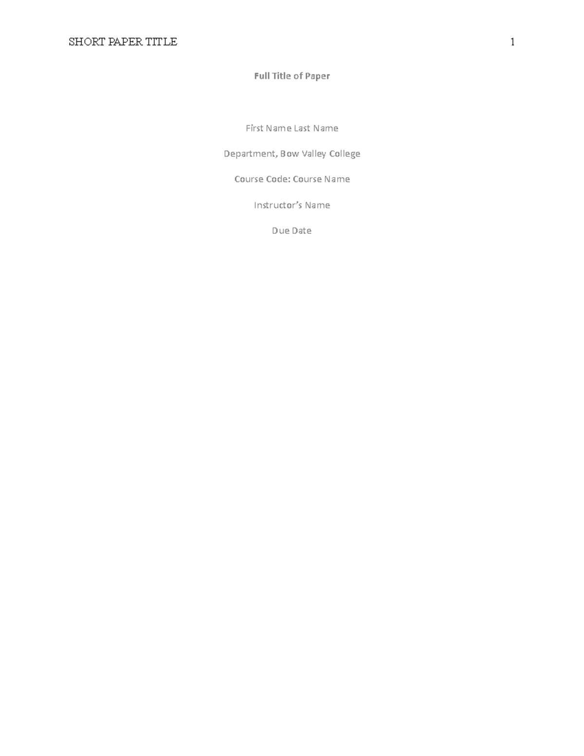 APA Format Template Scribbr - Full Title of Paper First Name Last Name ...