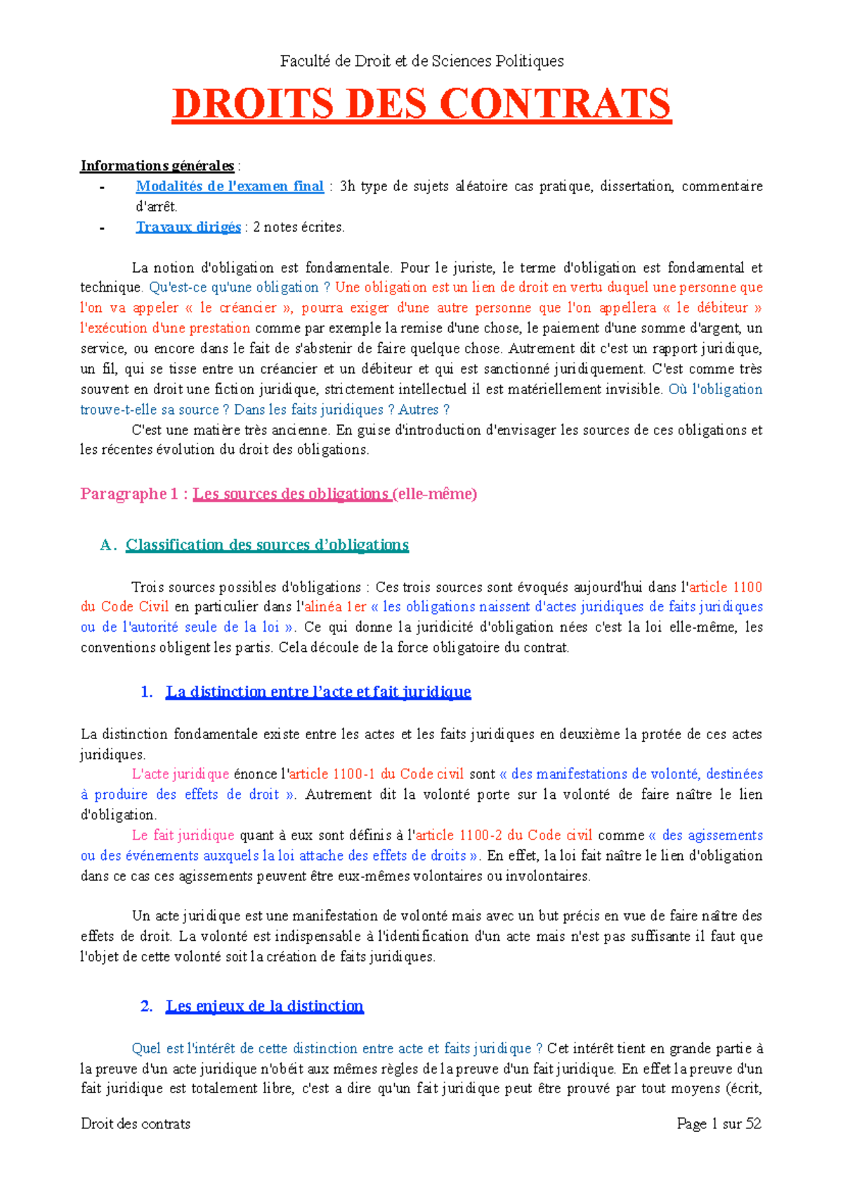 Droit DES Contrats DROITS DES CONTRATS Informations générales