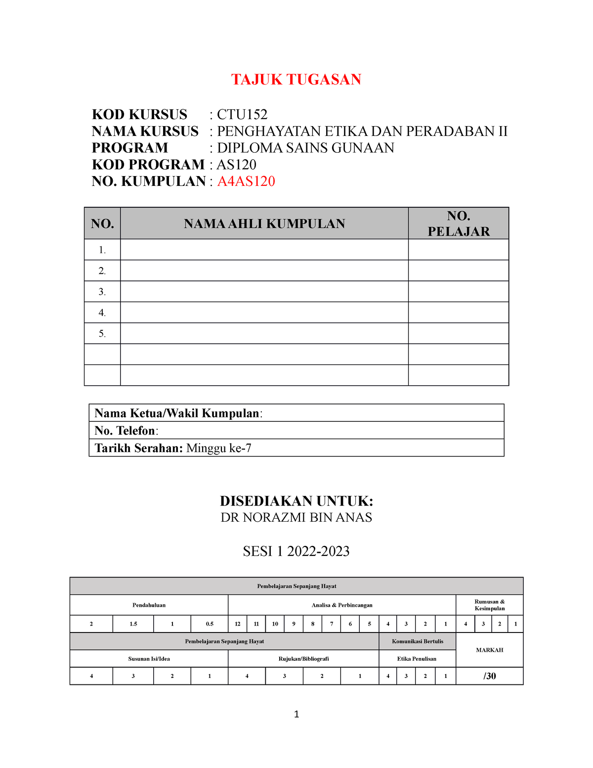 Templat Kertas Kerja CTU152 - TAJUK TUGASAN KOD KURSUS : CTU NAMA ...