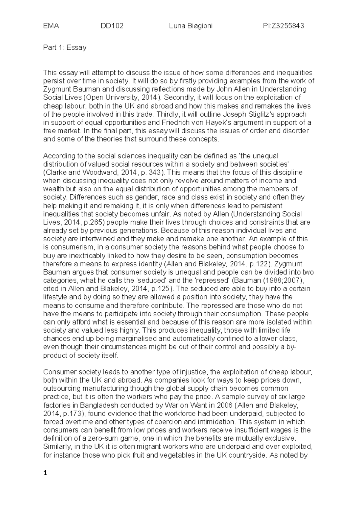 DD102 EMAZ3255843 - Part 1: Essay This essay will attempt to discuss ...
