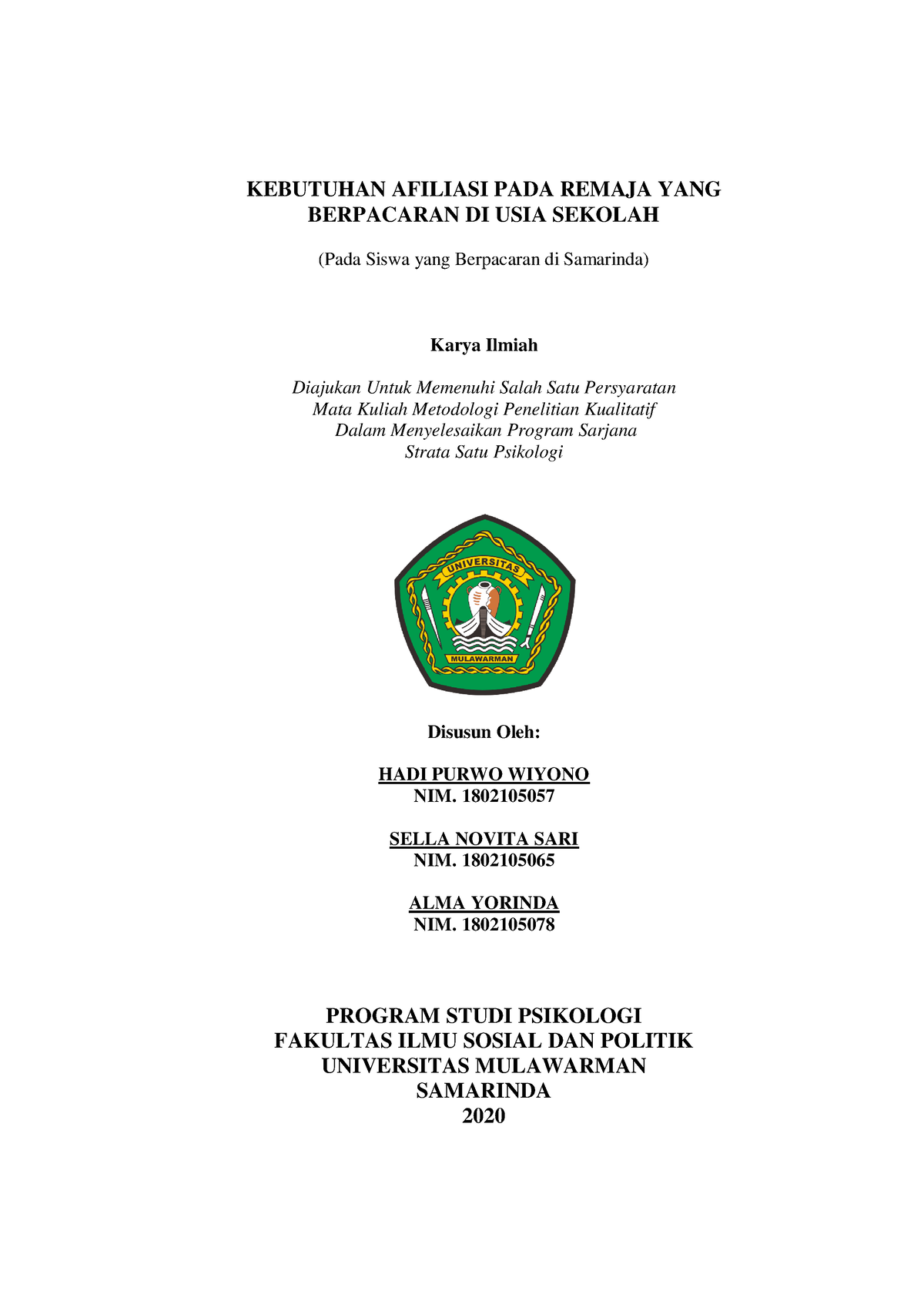 Kualitatif Kelompok 9 PSI B 18 - KEBUTUHAN AFILIASI PADA REMAJA YANG ...