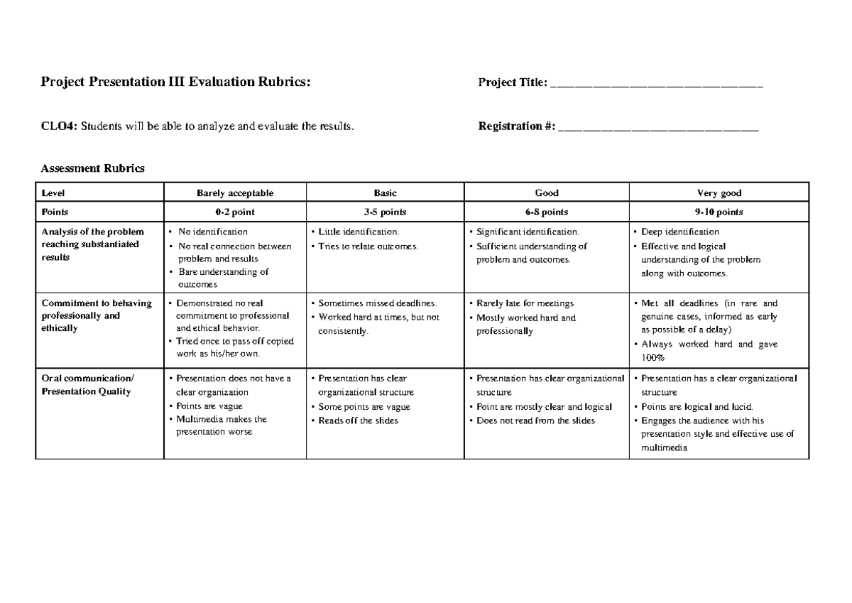 Assessment criteria for third presentation - Project Presentation III ...
