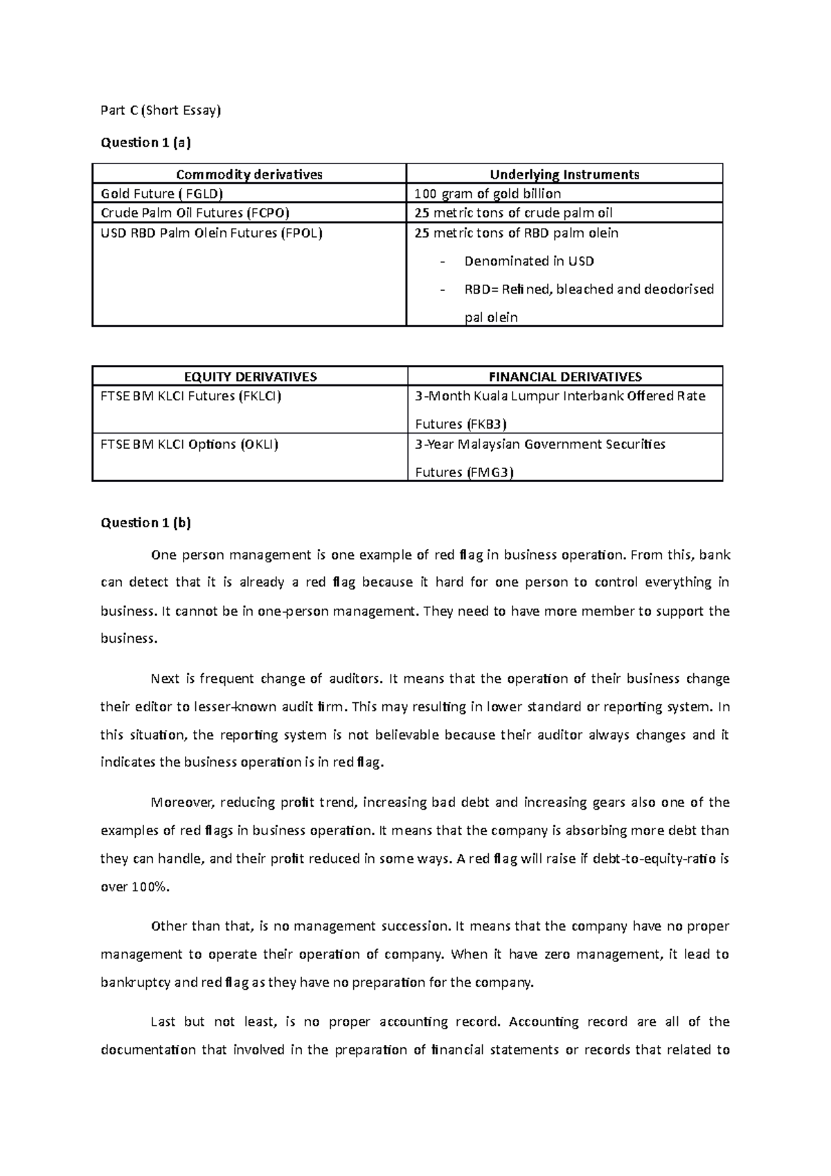 PART C Answer FIN435 TEST 2 - Part C (Short Essay) Question 1 (a ...