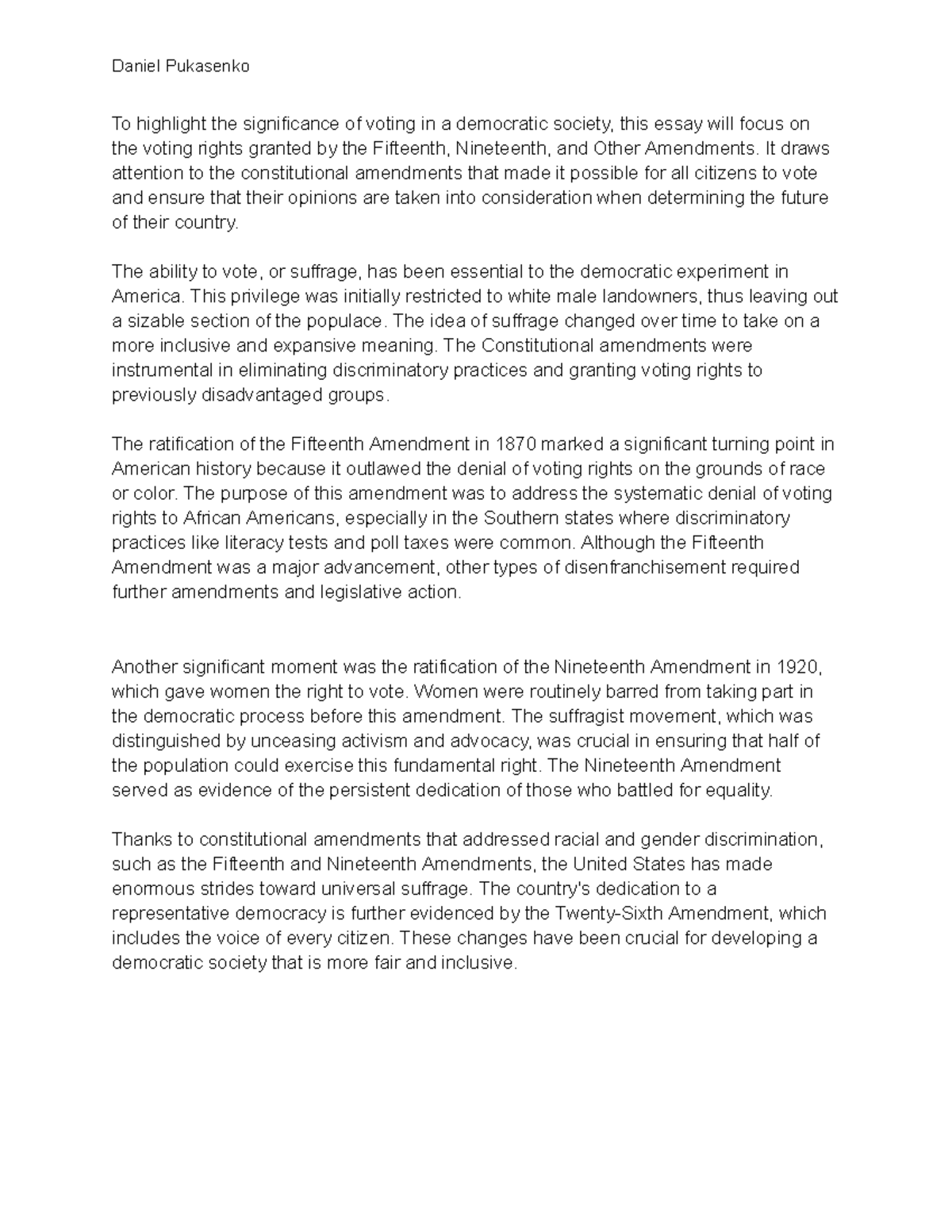 The Evolution of Voting Rights in America Google Docs - Daniel ...