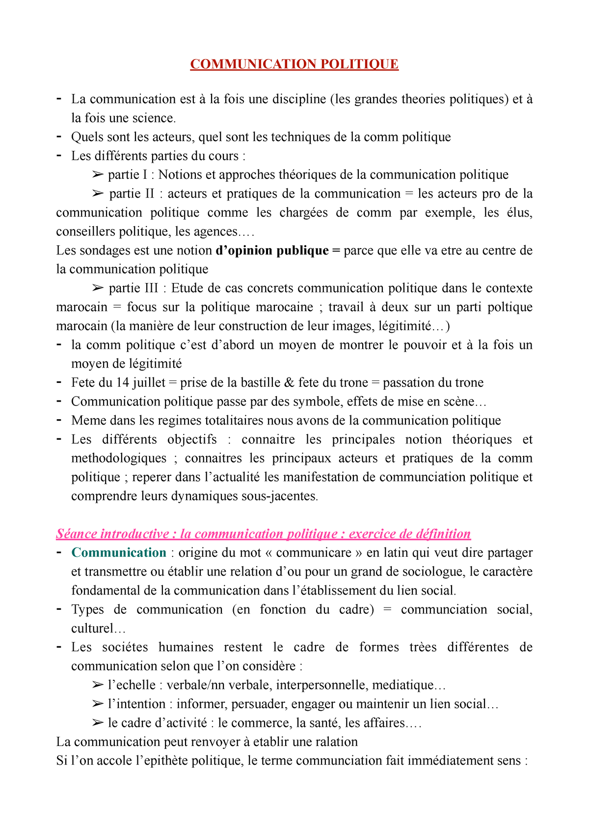 1er Séance - Cours - COMMUNICATION POLITIQUE - La Communication Est à ...