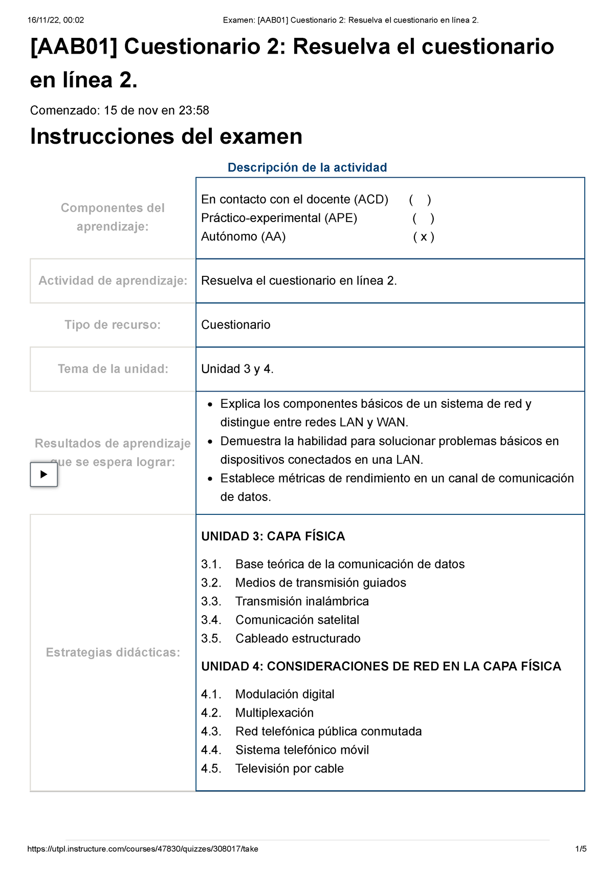 Examen AAB01 Cuestionario 2 Resuelva El Cuestionario En Línea 2 ...