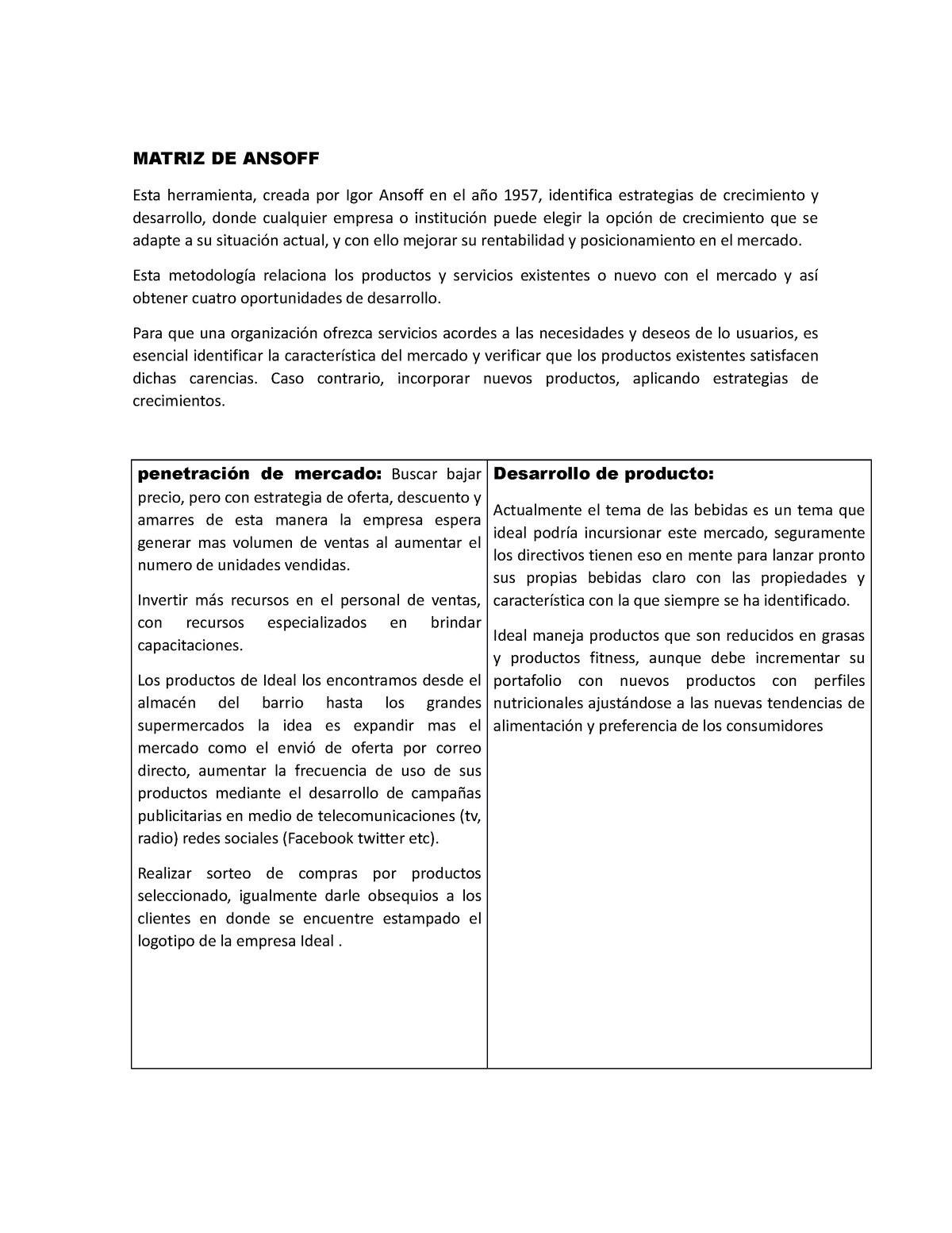 Matriz De Ansoff Ideal - MATRIZ DE ANSOFF Esta Herramienta, Creada Por ...