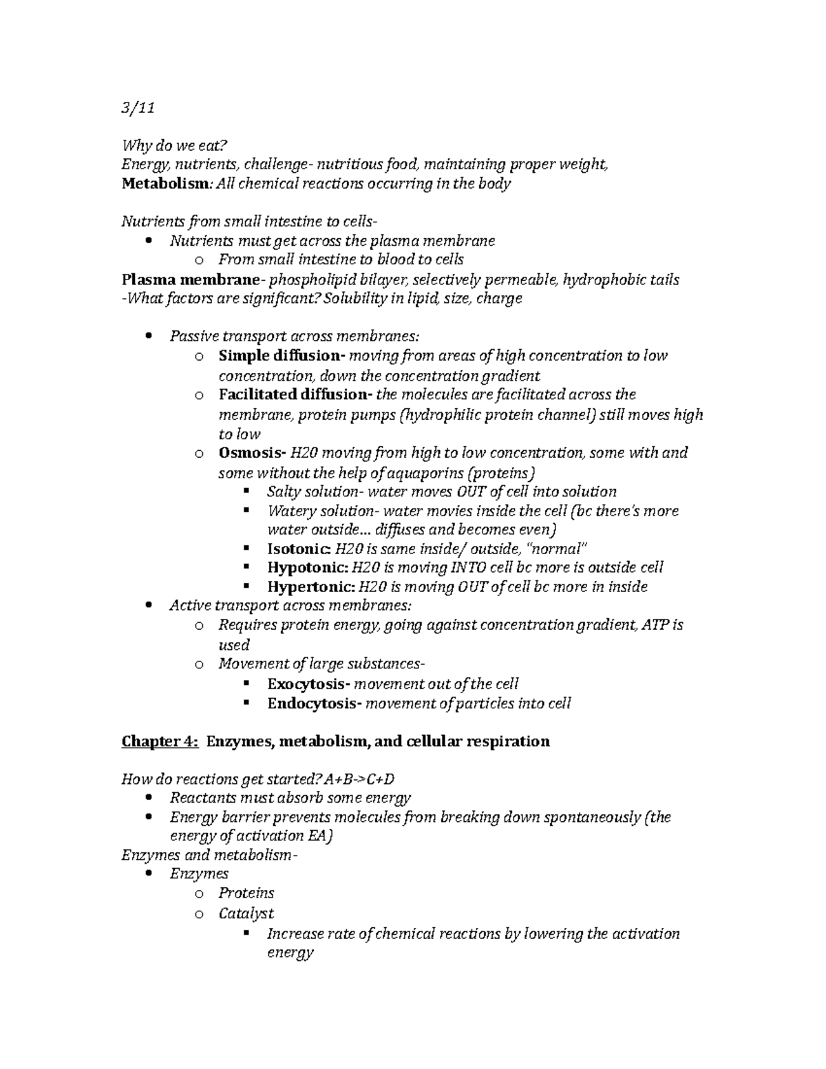 Bioexam 2notes - Exam 2 study guide - 3/ Why do we eat? Energy ...