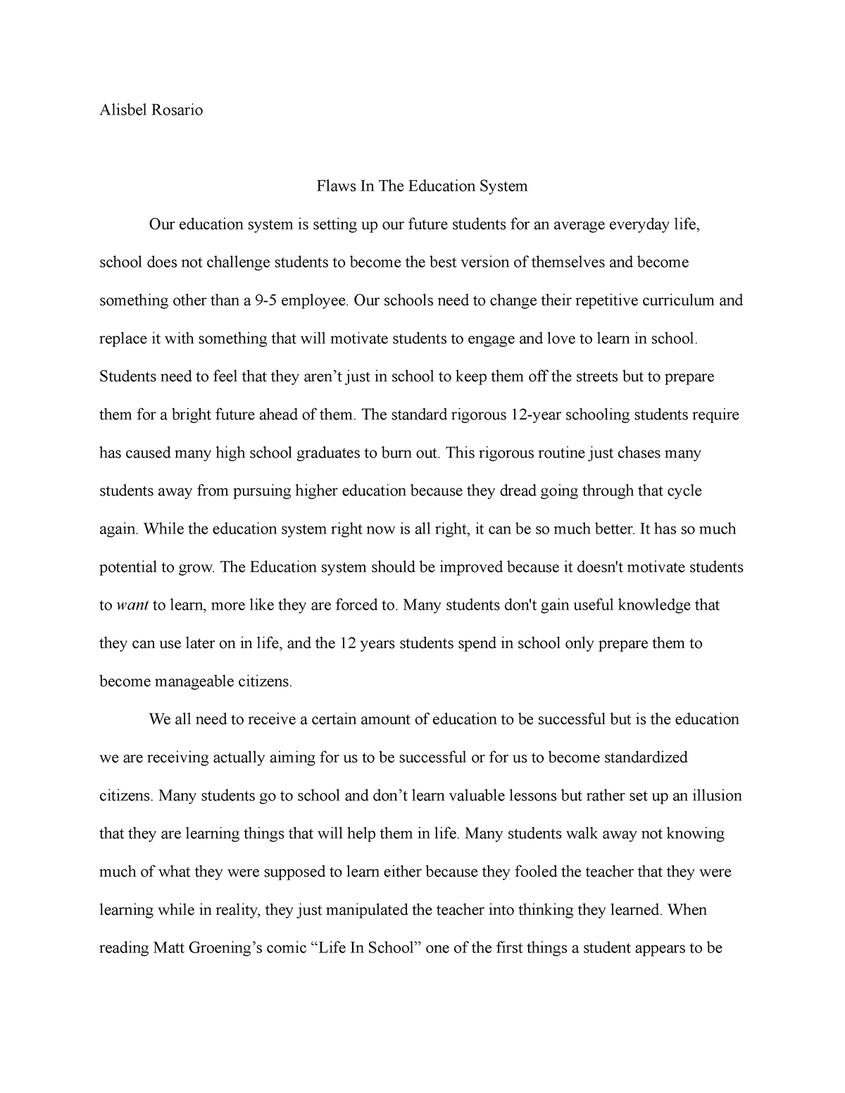 flaws in our education system essay