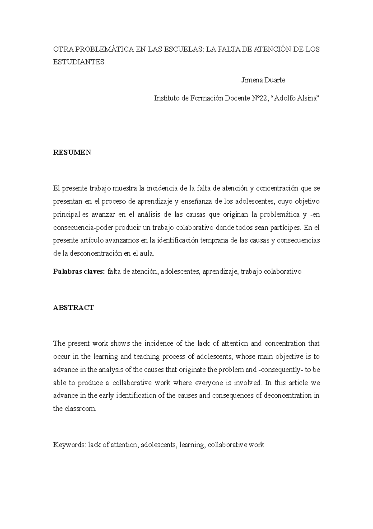 Trabajo Final Didáctica IV,Duarte jimena OTRA PROBLEMÁTICA EN LAS