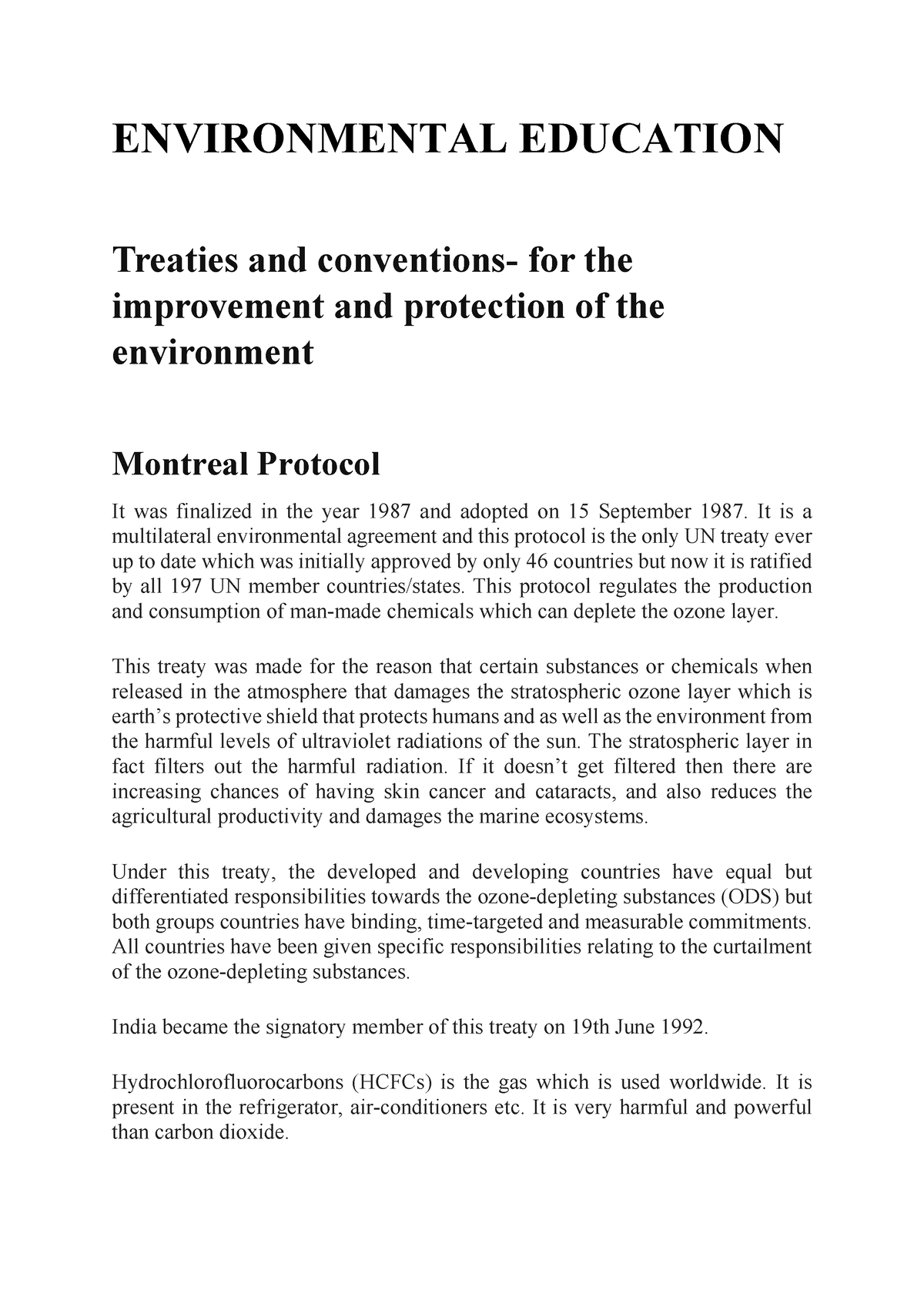 Environmental Education - Treaties AND Conventions FOR Environmental ...