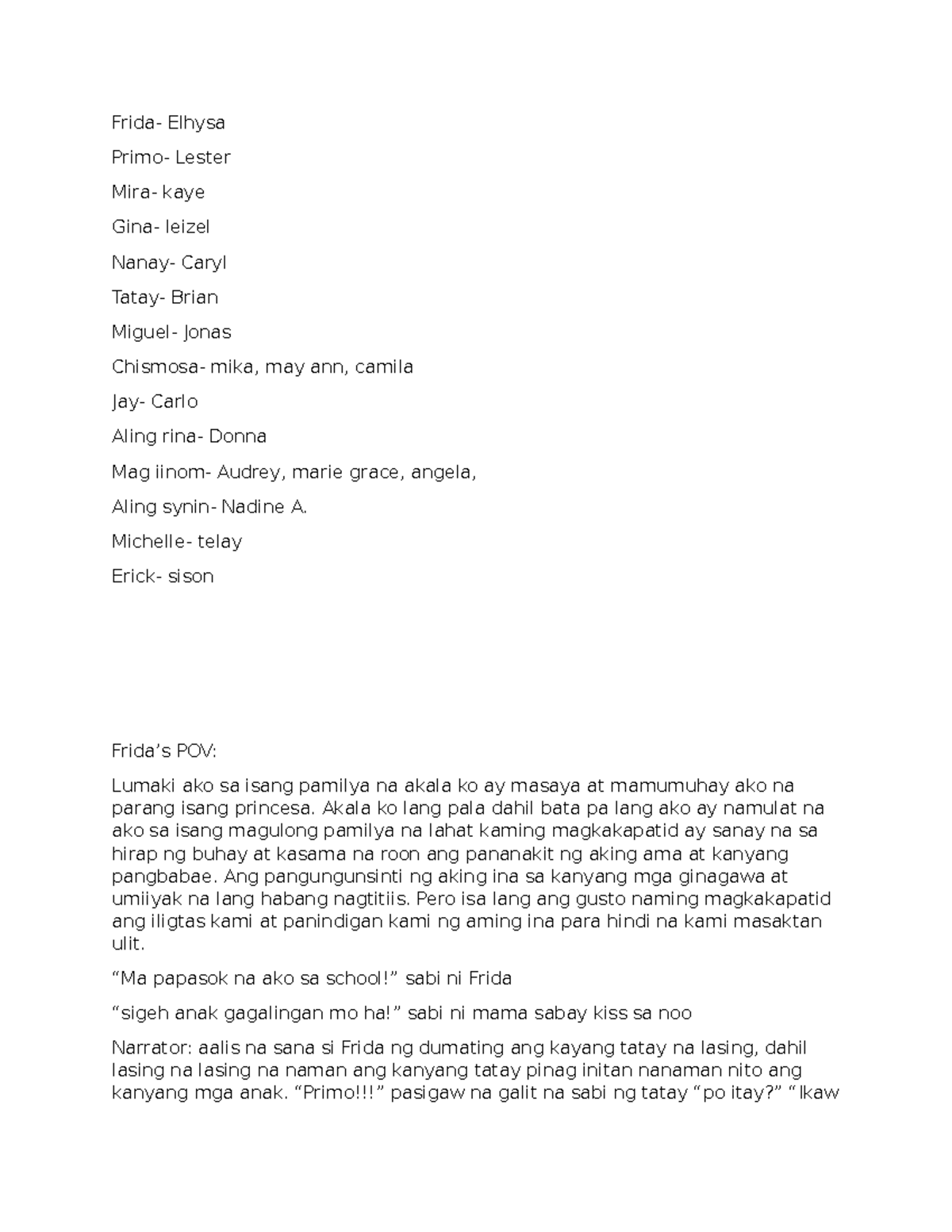 Script-art - Shshs - Frida- Elhysa Primo- Lester Mira- kaye Gina ...