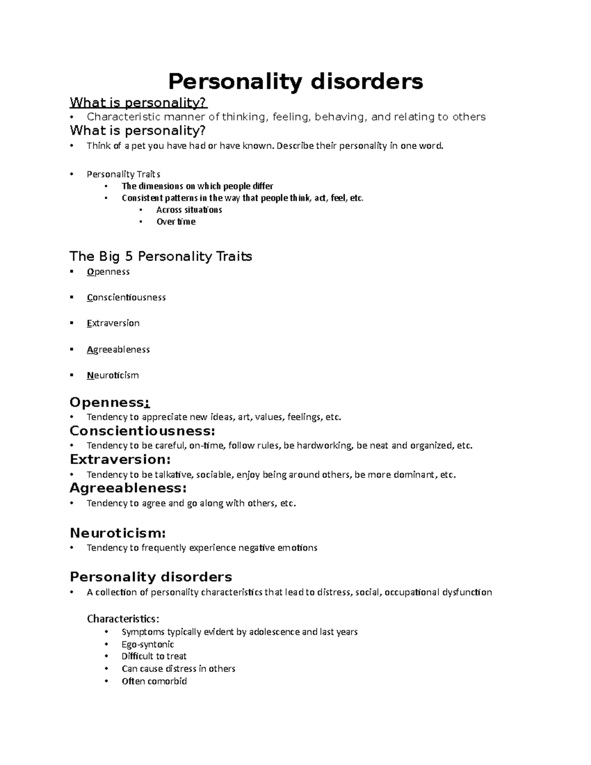 Ch. 10 - Personality disorders - Personality disorders What is ...