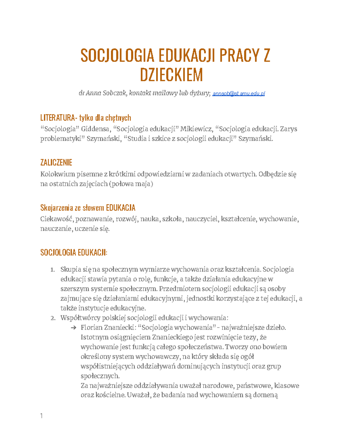 Socjologia Notatki - Konwersatoria - SOCJOLOGIA EDUKACJI PRACY Z ...