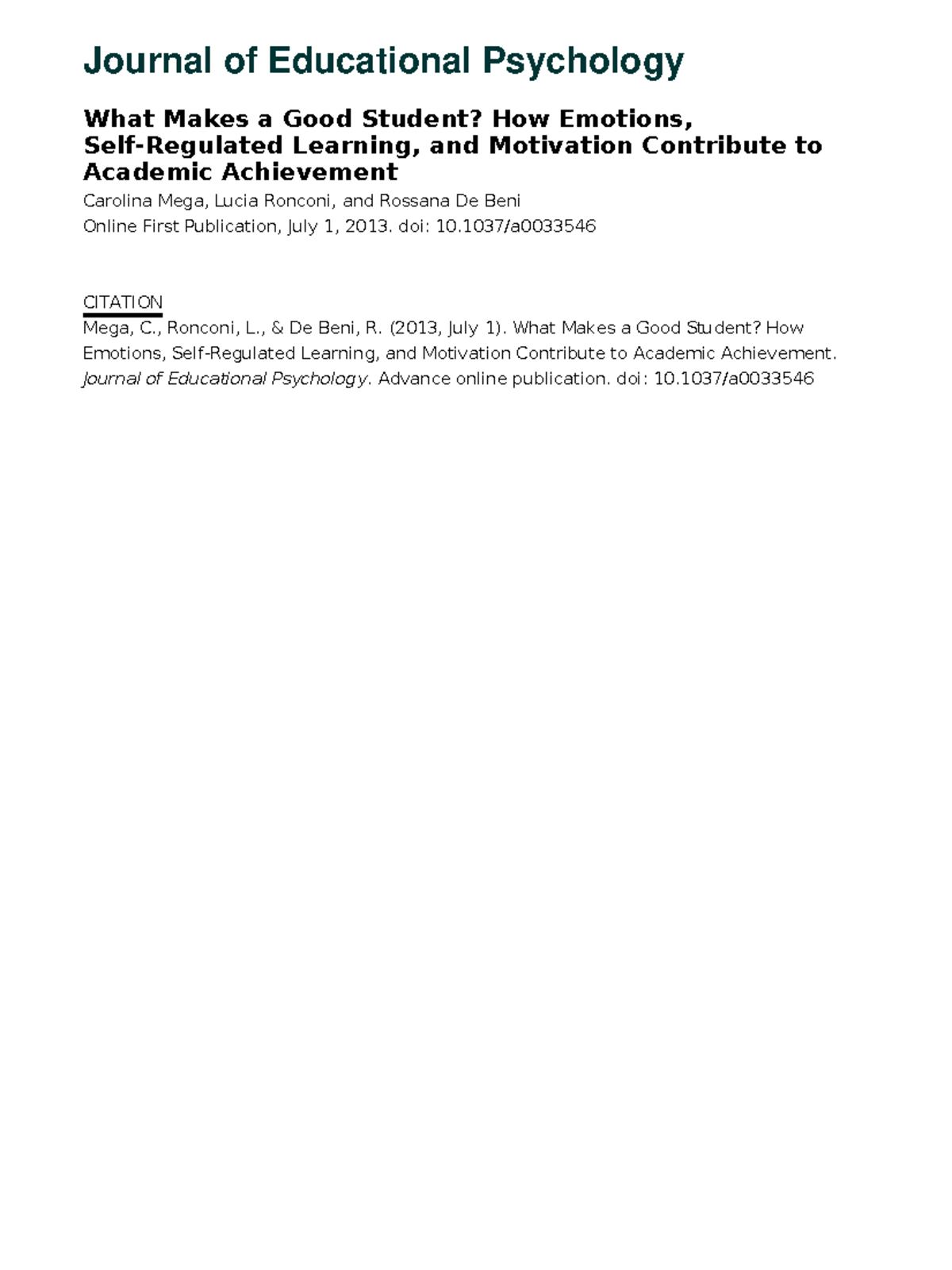 Mega et al, 2013 - Artigo - Journal of Educational Psychology What ...