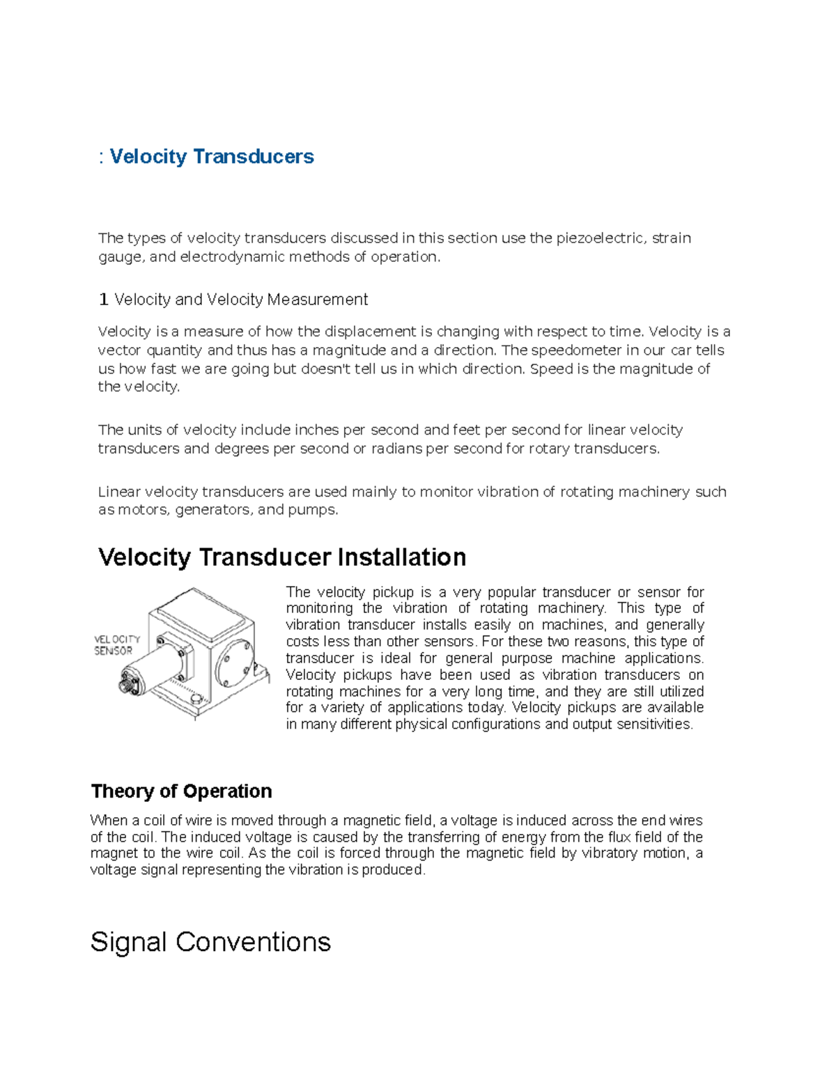 Velocity Transducers Equip learners with transducer knowledge