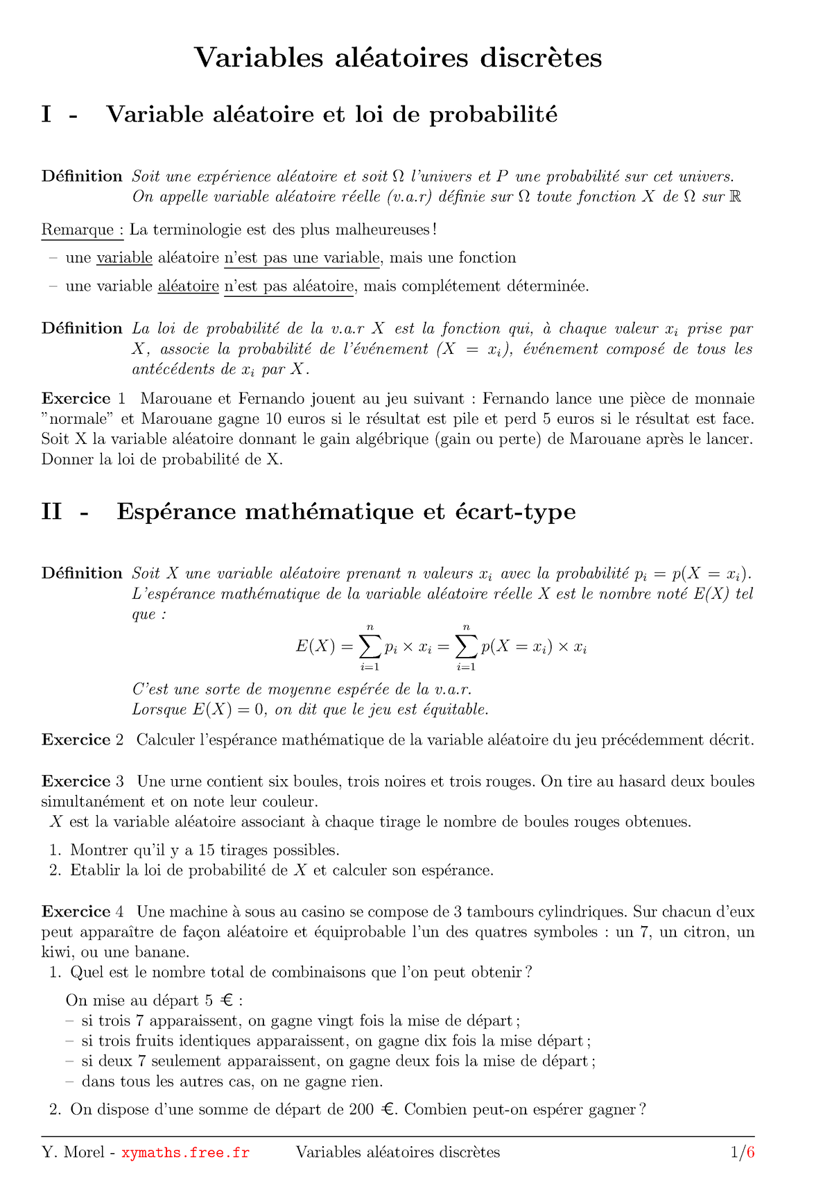 Cours De Math Les Variables Aleatoires - Variables Al ́eatoires Discr ...