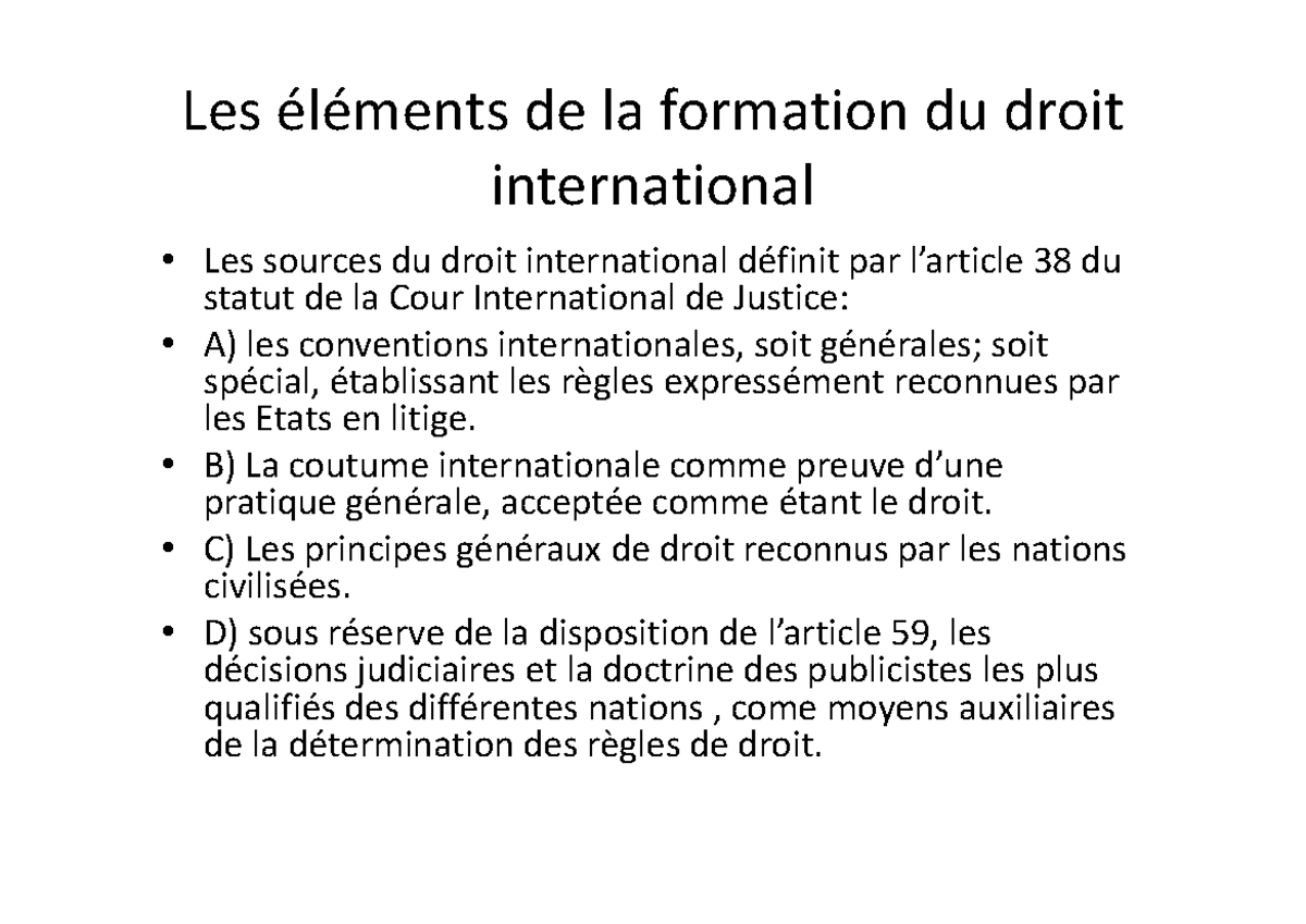 Droit international public - Les éléments de la formation du droit