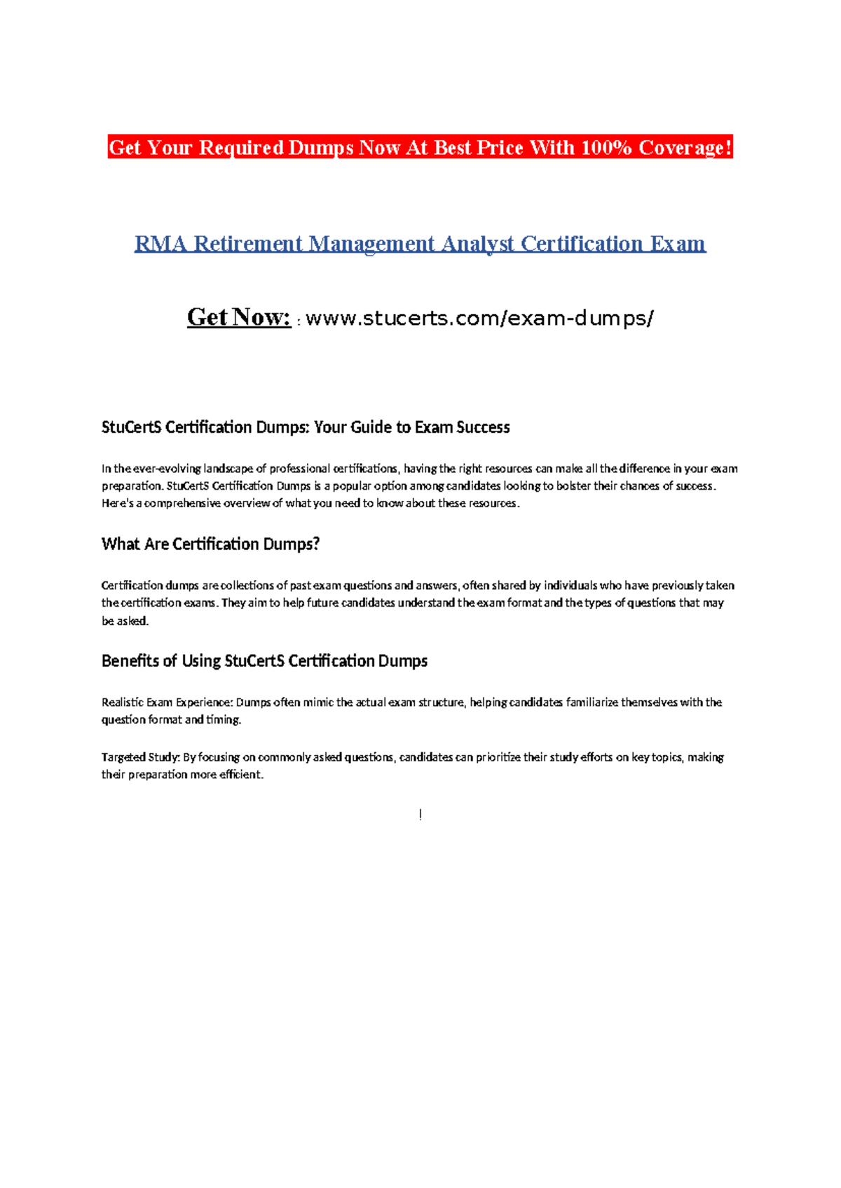 RMA Retirement Management Analyst Certification Exam Get Your
