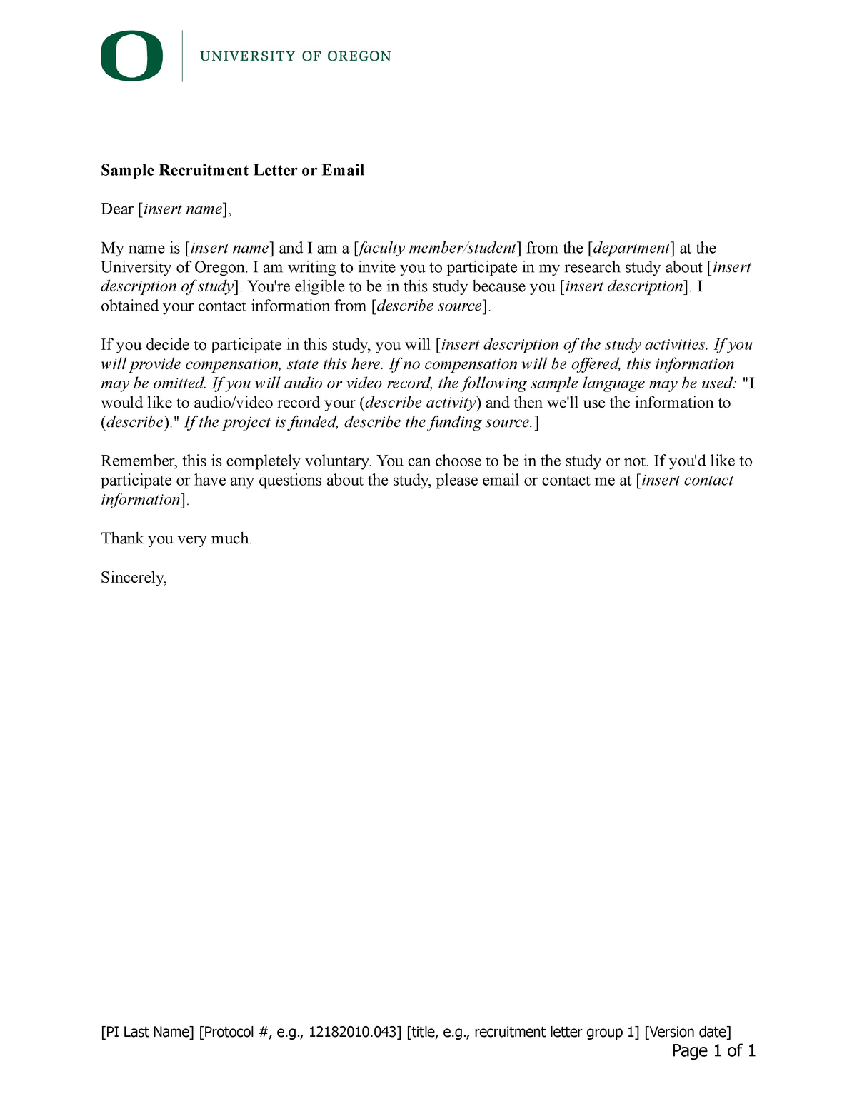 Sample Recruitment Letter- Fd - Uo Version 1 - 2 21  Sample Recruitment 