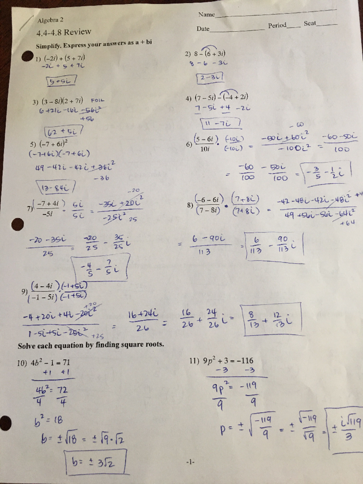 Hw 3 - algebra 2 hw assignment answers - Name Algebra 2 4.4-4 Review ...