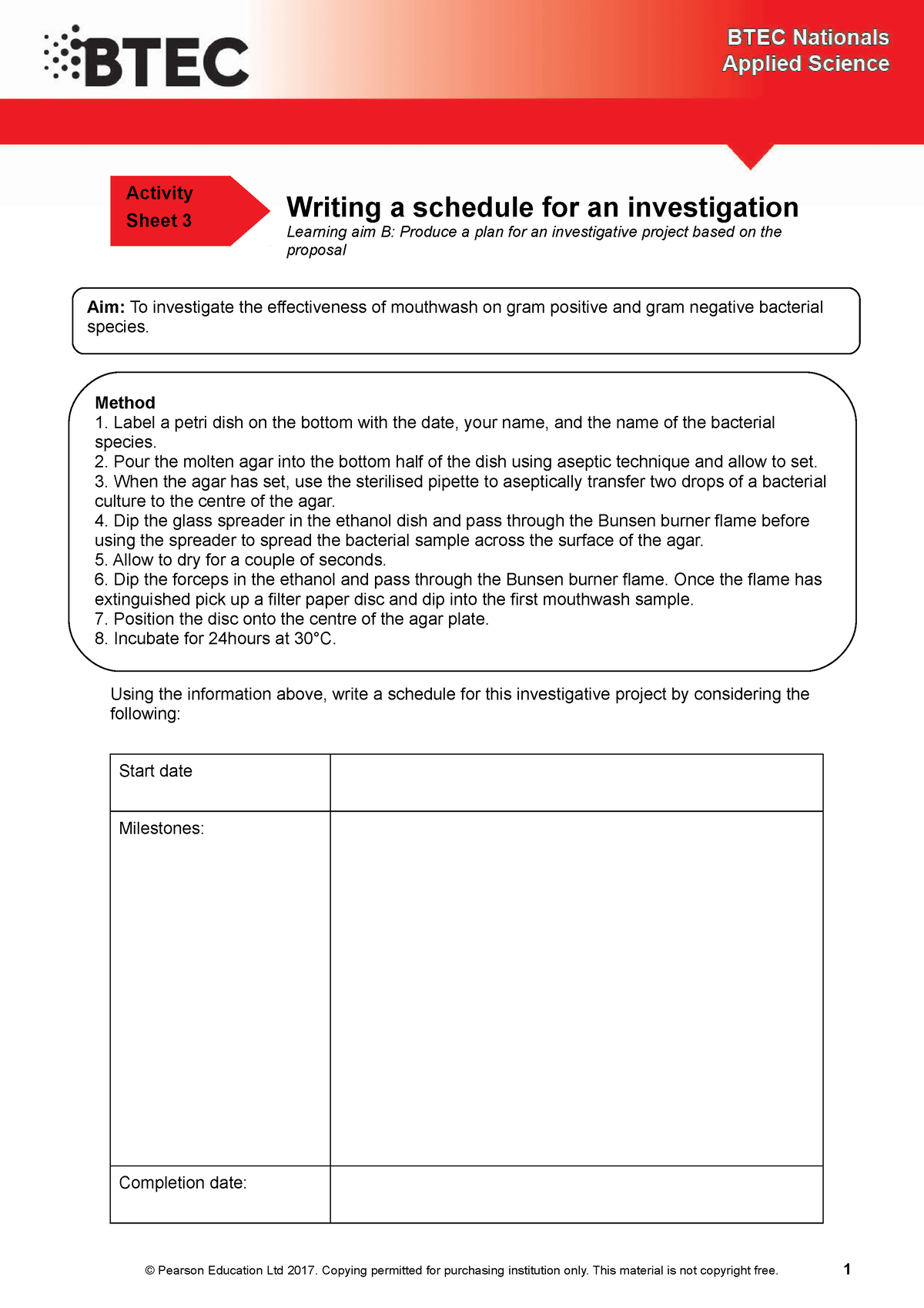 Btec Appliedscience 2017 As 6 3 - Unit 6: Investigative Project Writing ...