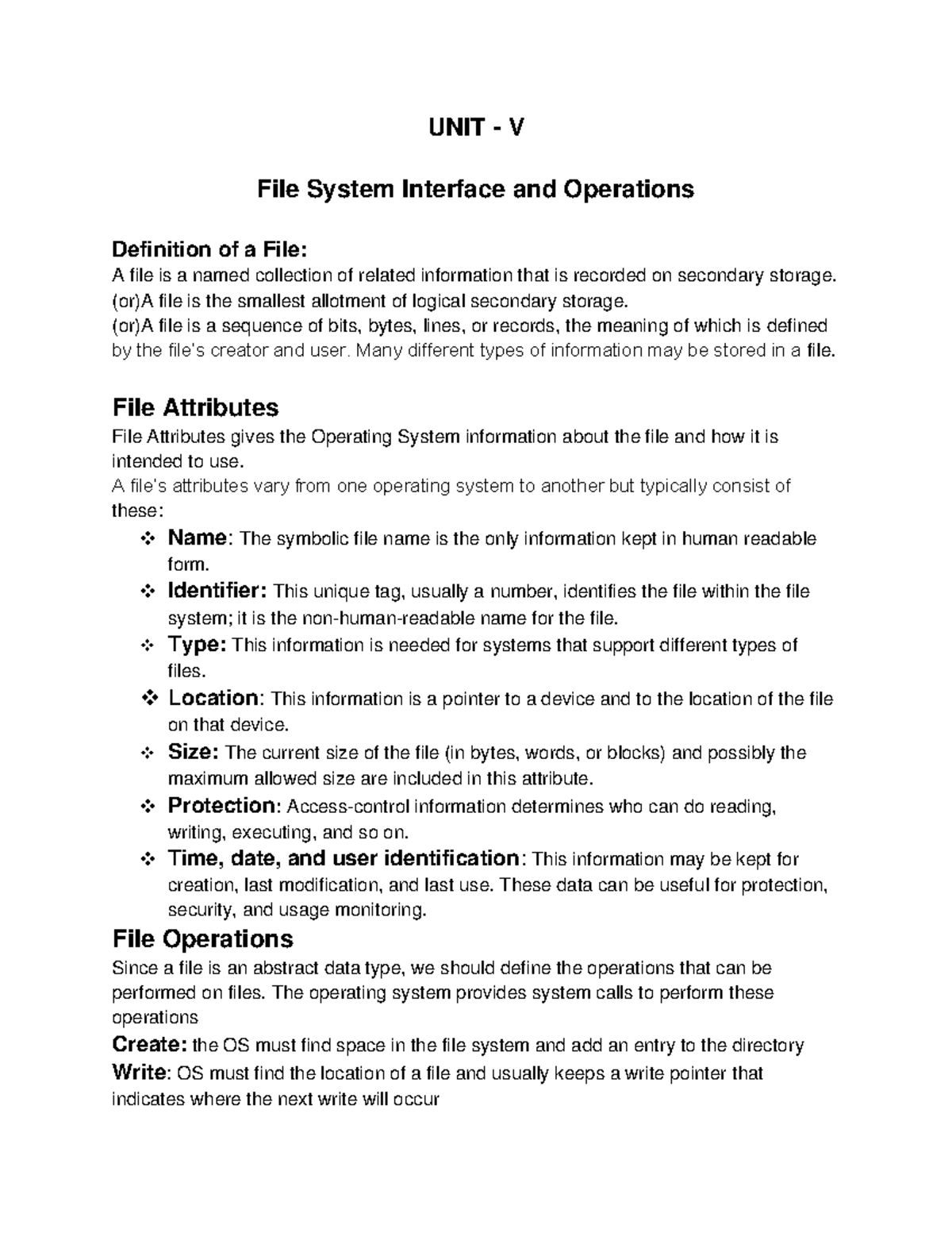 OS Unit-5 - operating systems - UNIT - V File System Interface and ...
