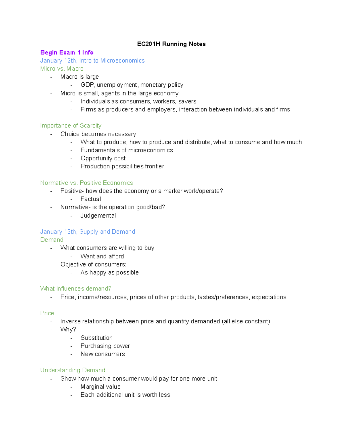 EC201H Running Notes - EC201H Running Notes Begin Exam 1 Info January ...