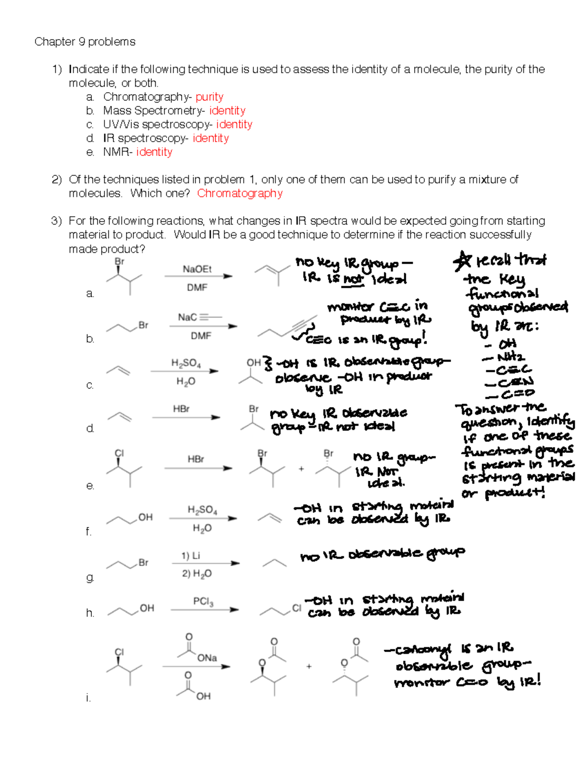 ORGO 30 - lesson practice - Chapter 9 problems 1) Indicate if the ...