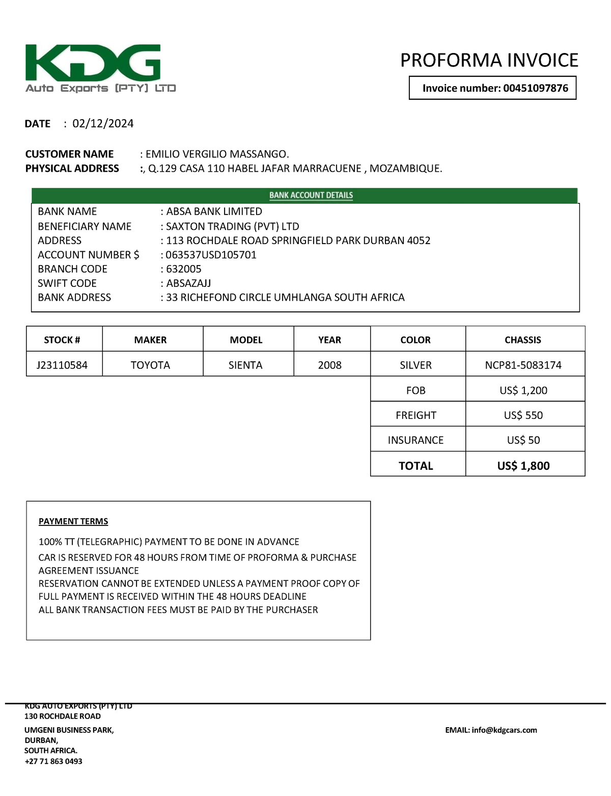 Factura 22 - ESTRUTURACAO - Invoice number: 00451097876 PROFORMA ...