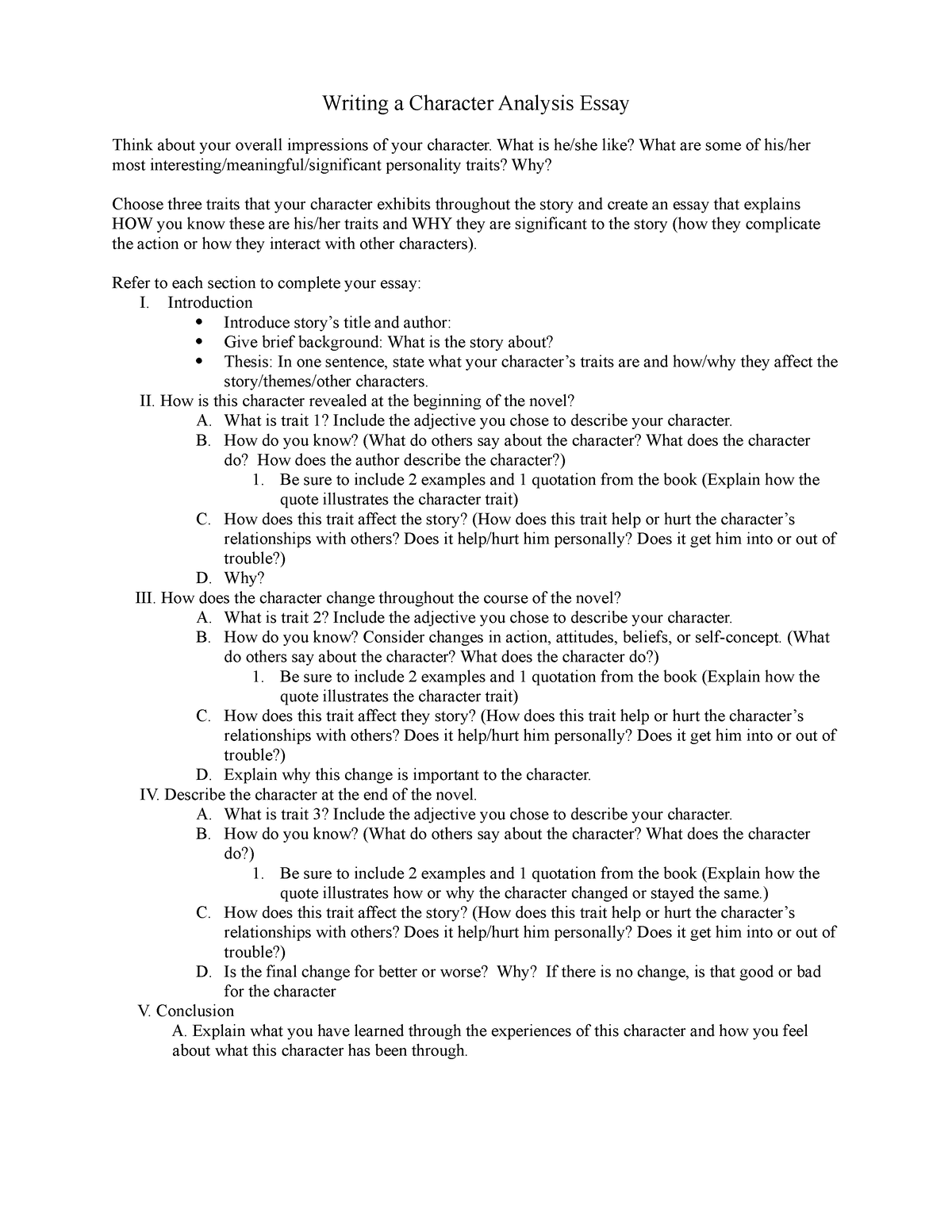 Character Analysis Worksheet - Writing A Character Analysis Essay Think 