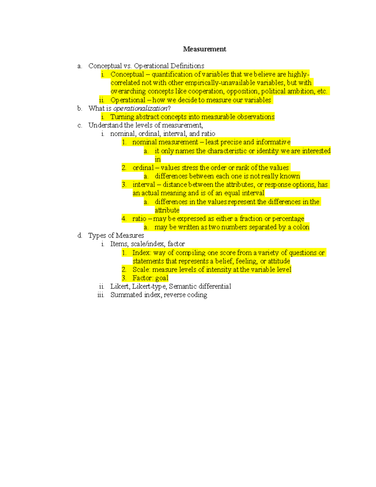 Measurement (Exam 2 Material) - Measurement a. Conceptual vs ...