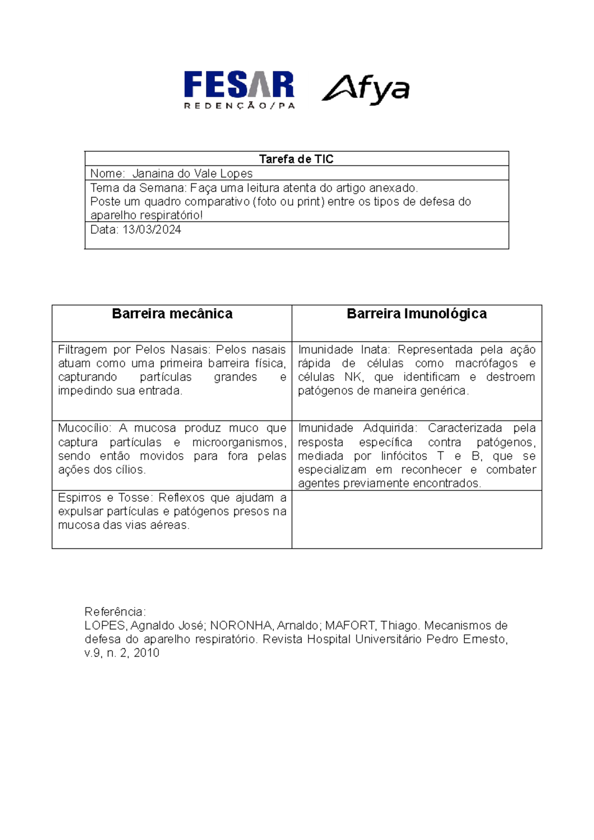 Faça uma leitura atenta do artigo anexado. Poste um quadro comparativo ...