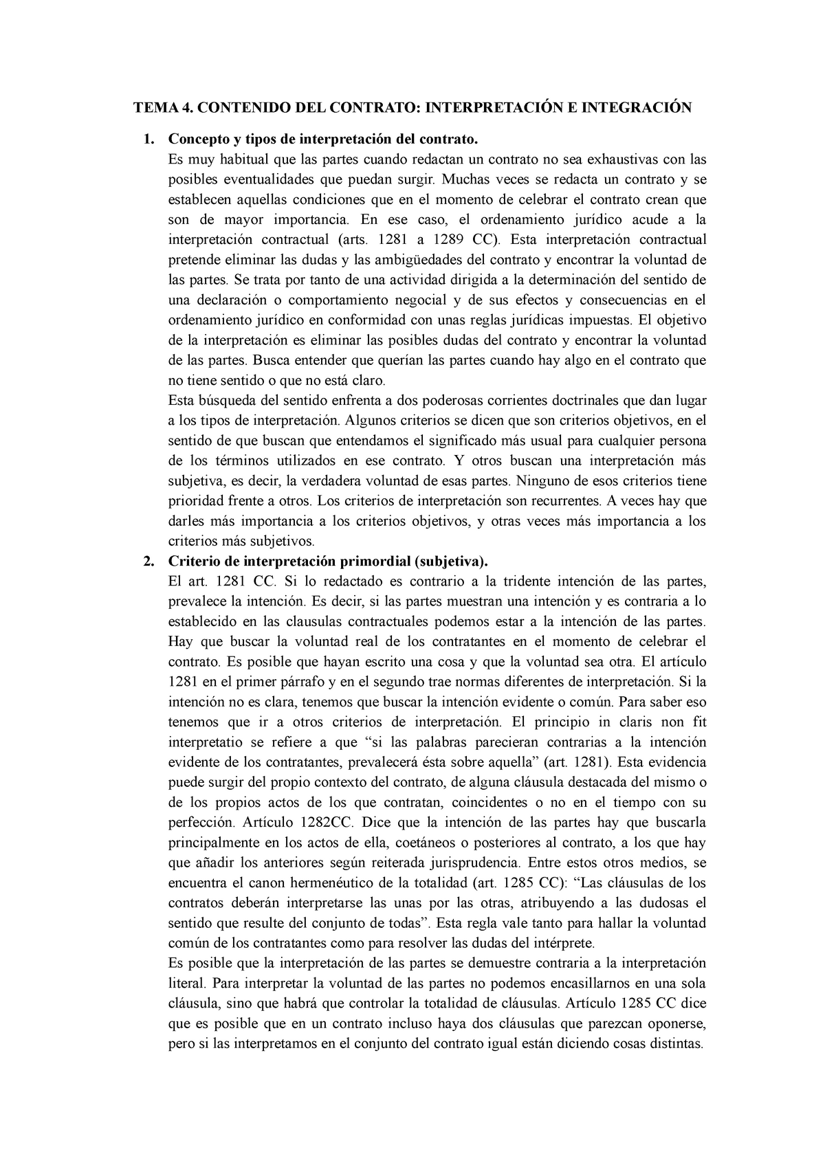 Tema 4 Contenido Del Contrato Interpretación E Integración Tema 4 Contenido Del Contrato