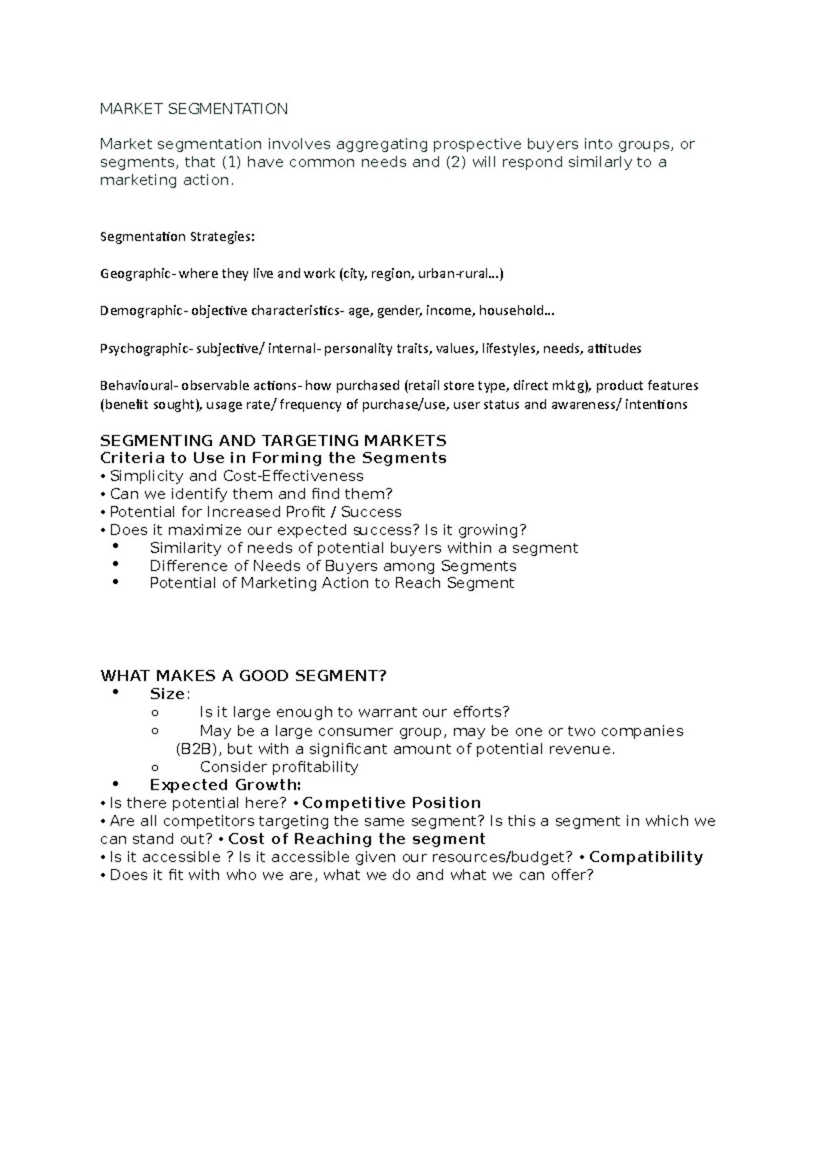 Market Segmentation - Lecture notes week 6 lectures - MARKET ...