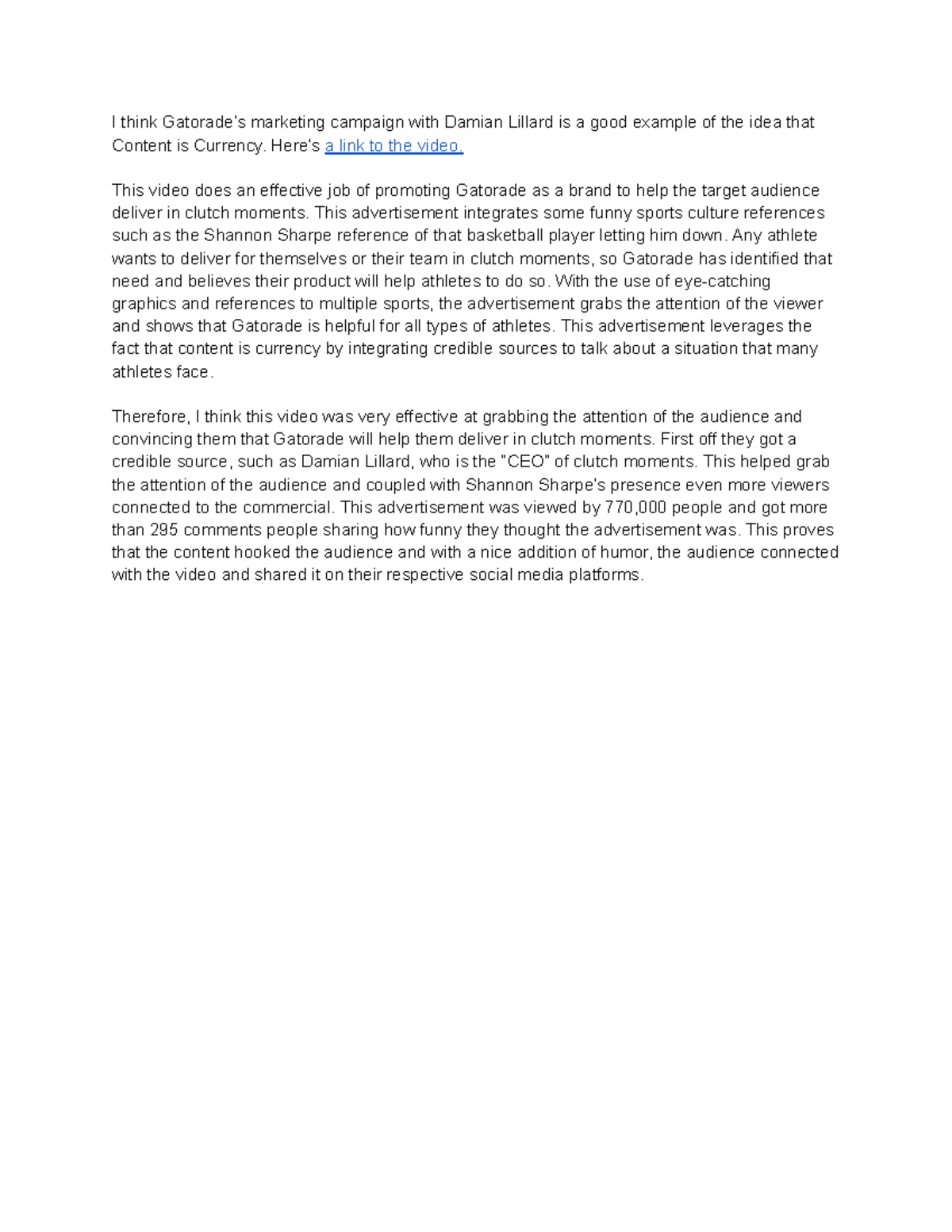 Example of Modern Marketing WriteUp I think Gatorade’s marketing