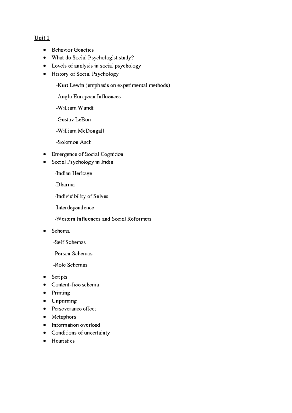 Social Psychology Detailed Syllabus Unit 1 Behavior What