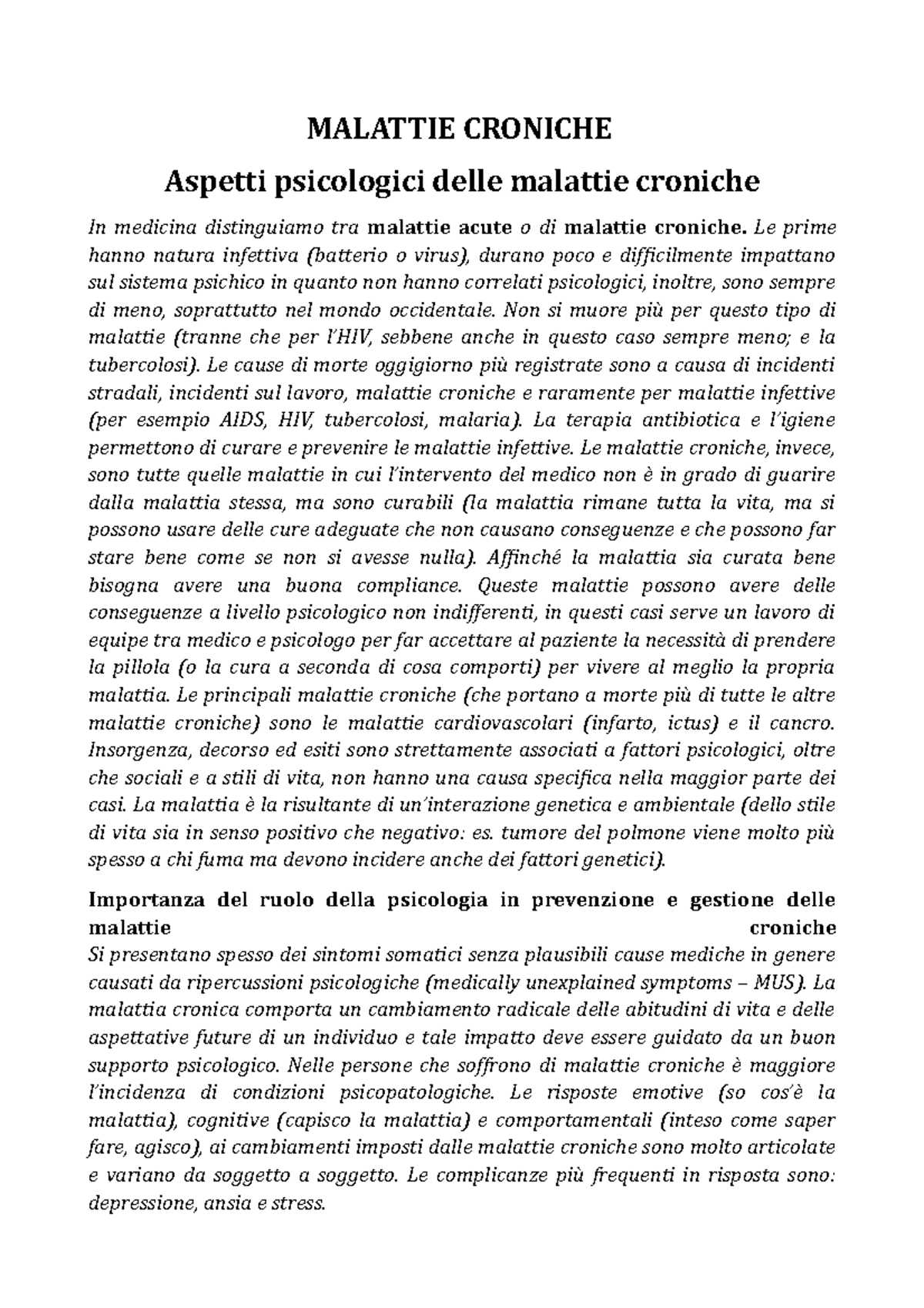 Malattie Croniche - MALATTIE CRONICHE Aspetti psicologici delle ...
