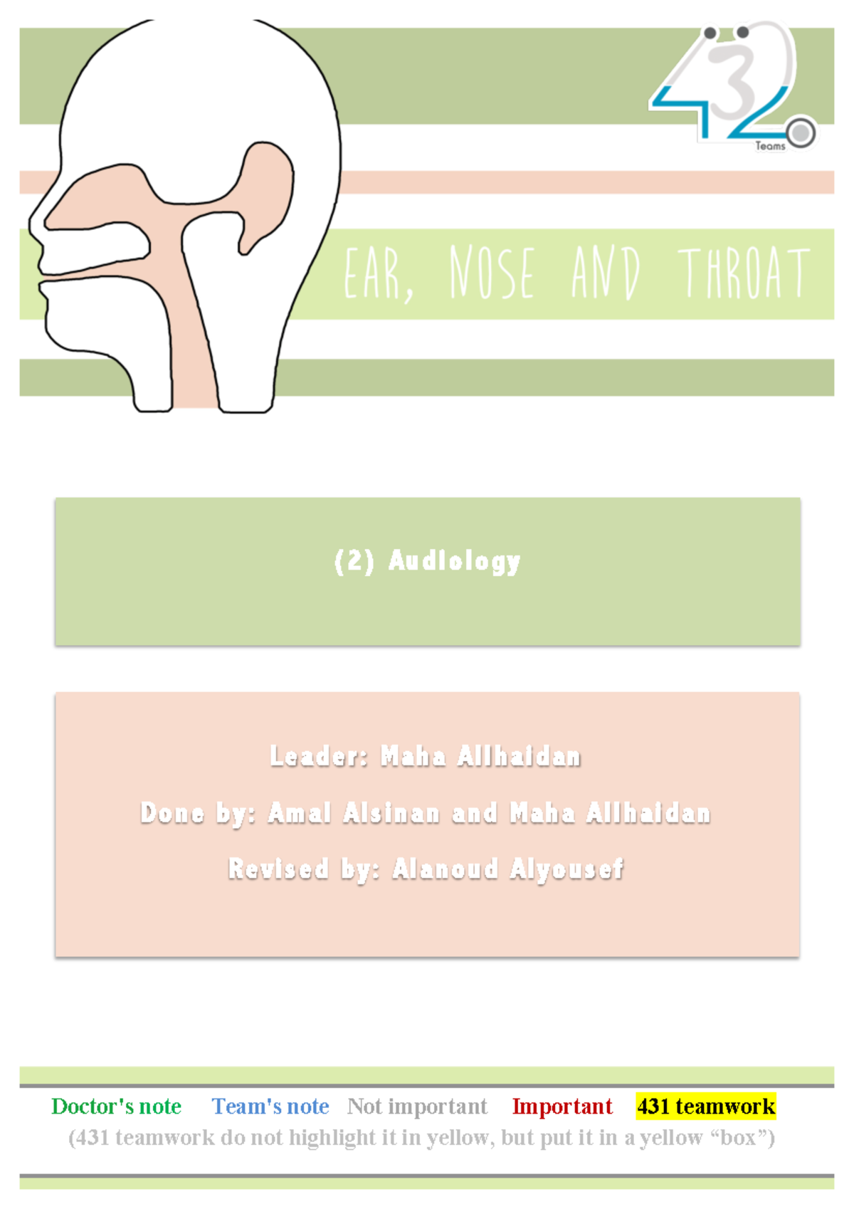 L2- Audiology - ####### Audiology ####### ENT Teamwork 432 ####### 1 ...